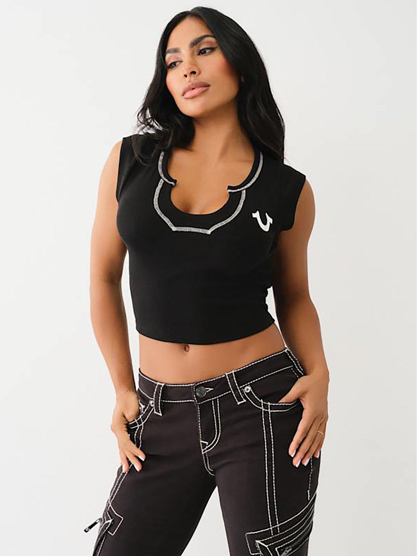 true-religion-notched-neck-short-sleeve-rib-top-black