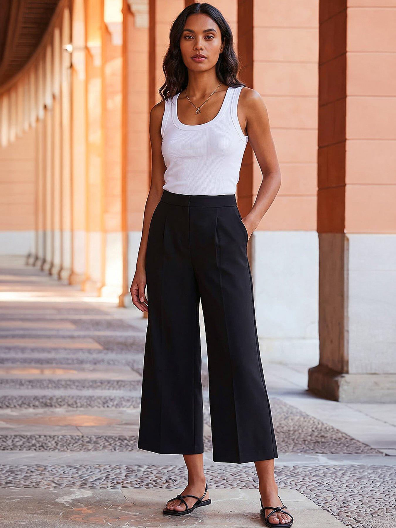 Roman Wide Leg Cropped Culottes - Black