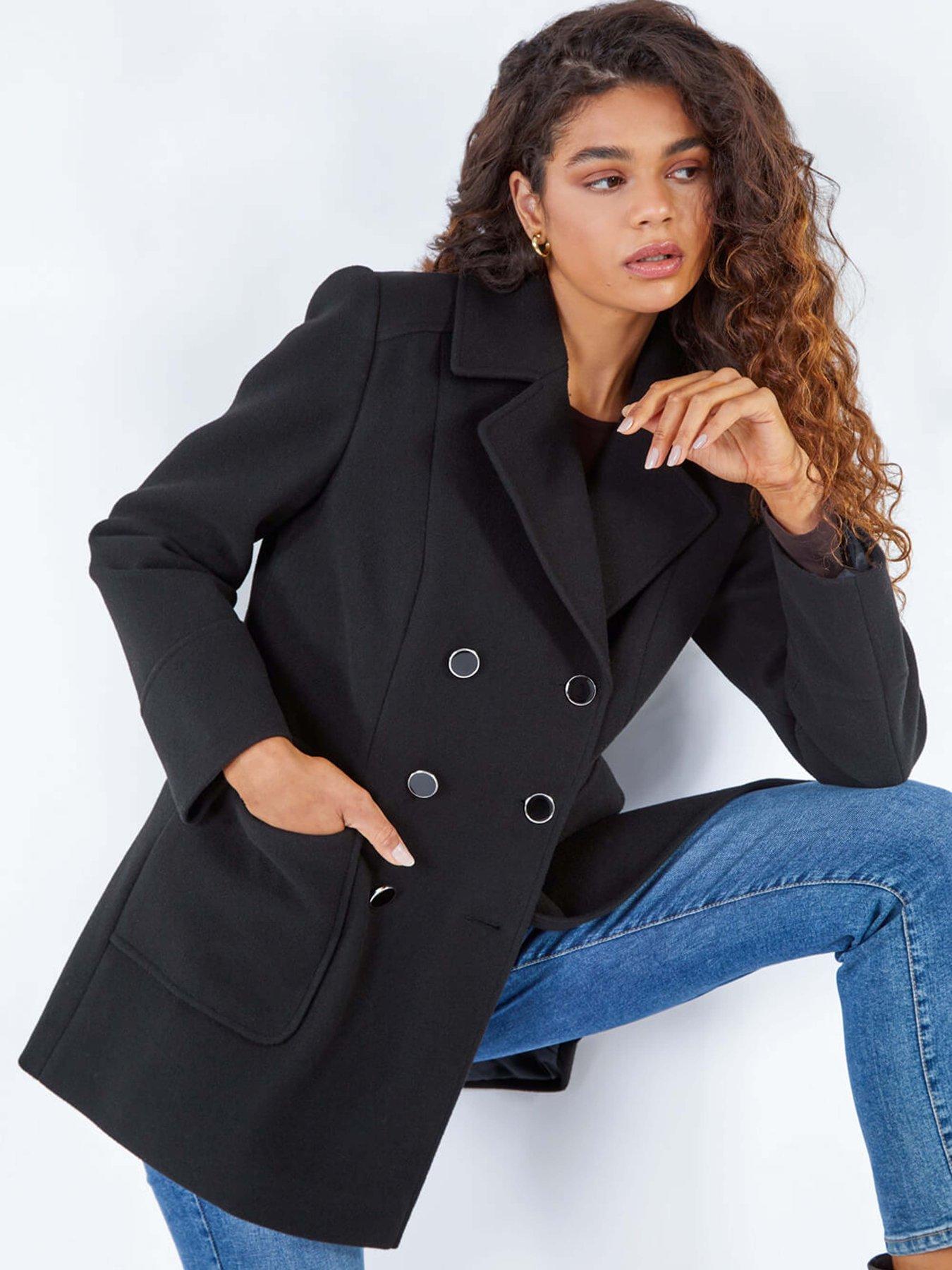 Roman Double Breasted Smart Coat - Black