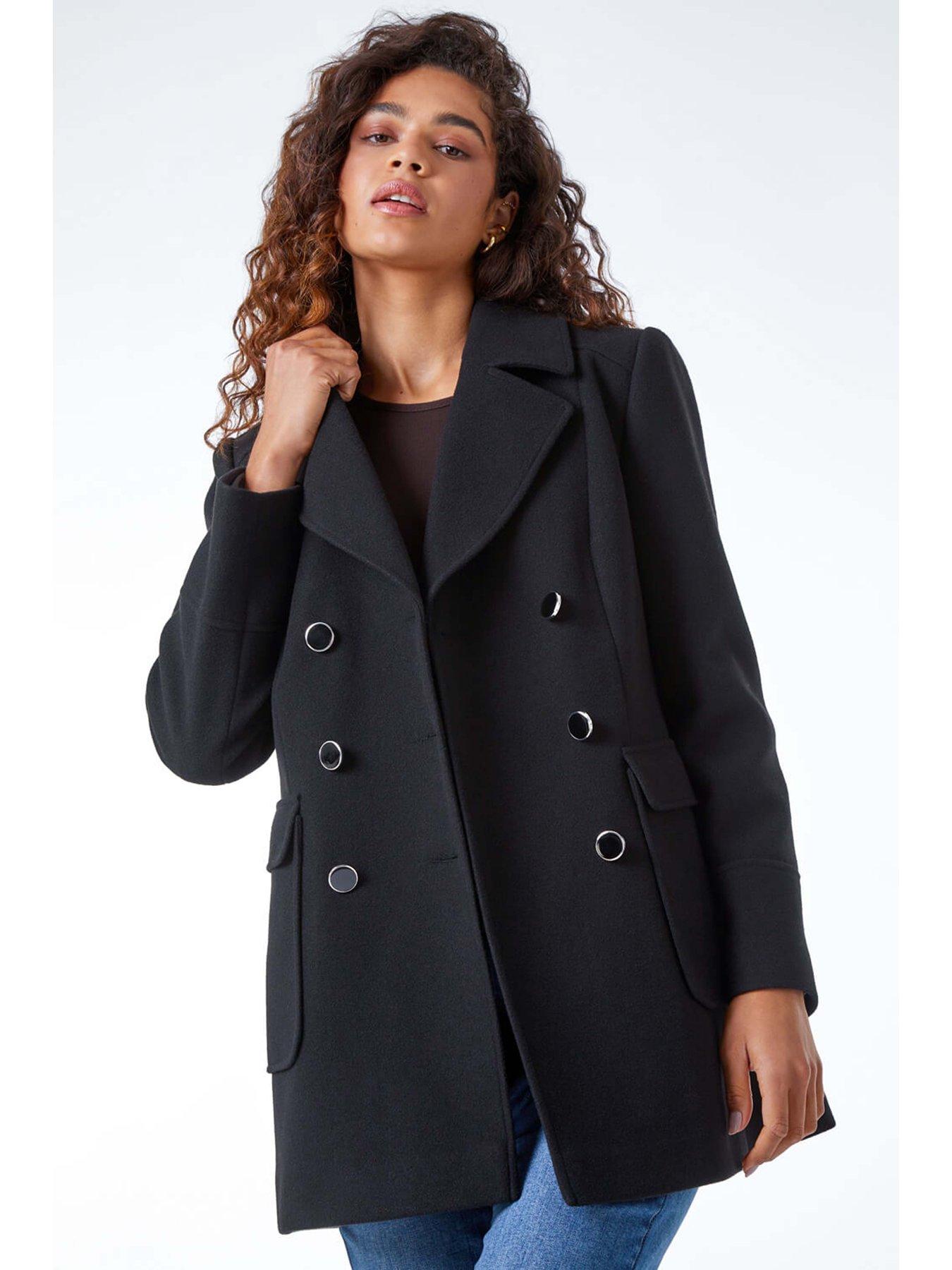Image 2 of 5 of Roman Double Breasted Smart Coat - Black