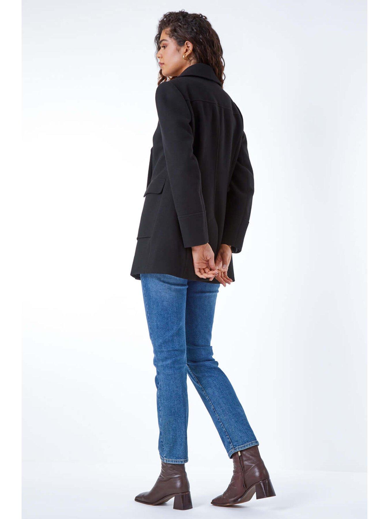 Image 3 of 5 of Roman Double Breasted Smart Coat - Black