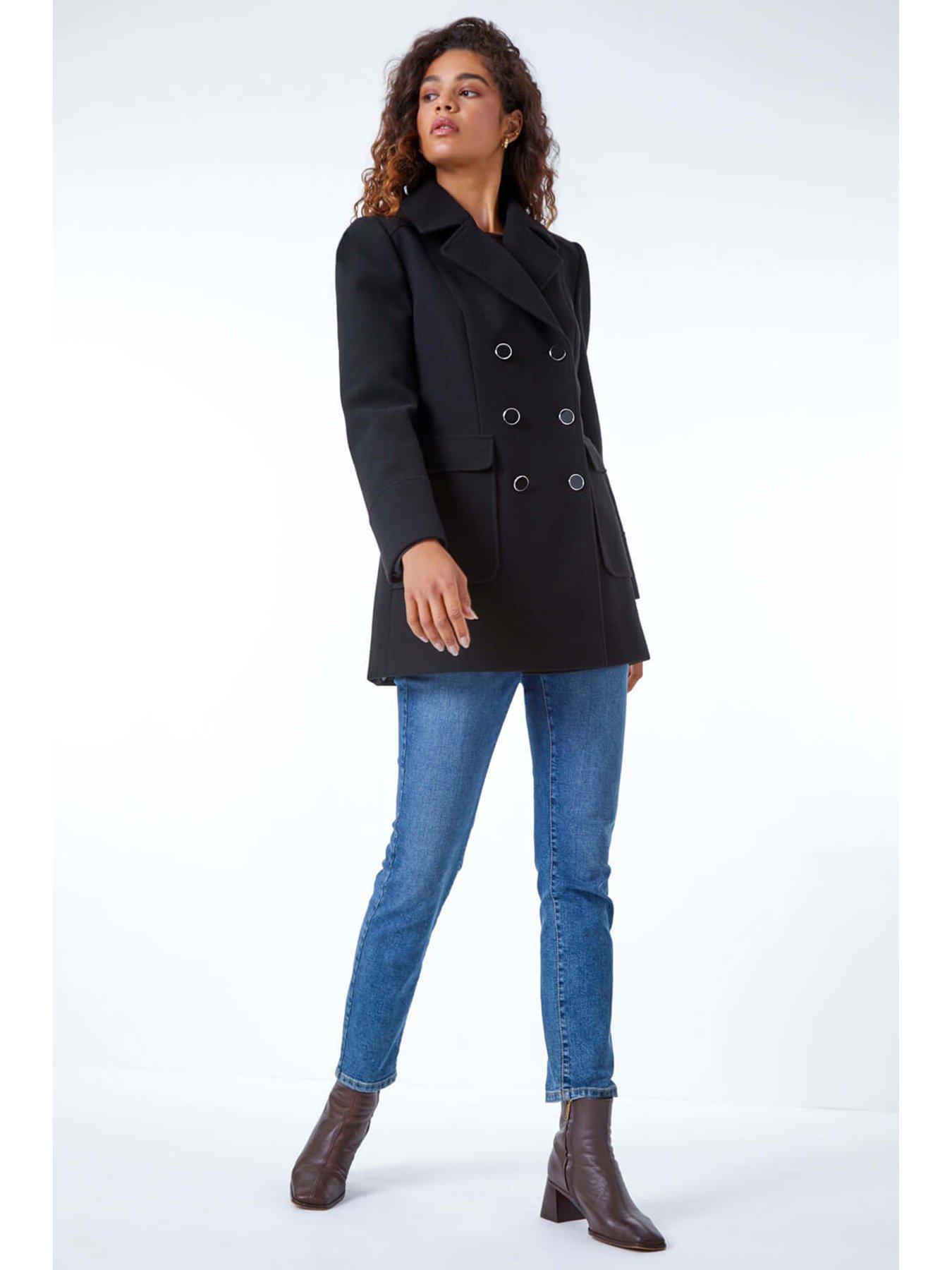 Image 4 of 5 of Roman Double Breasted Smart Coat - Black