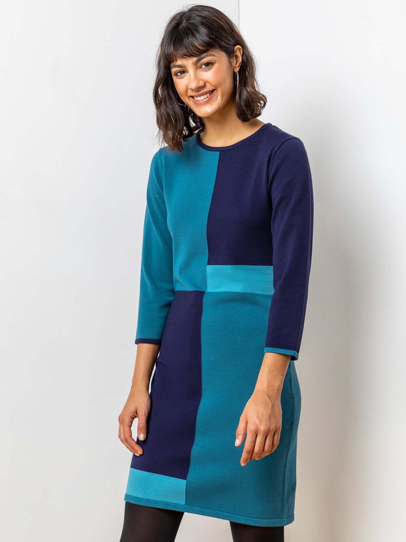 roman-colour-block-knitted-dress-bluefront