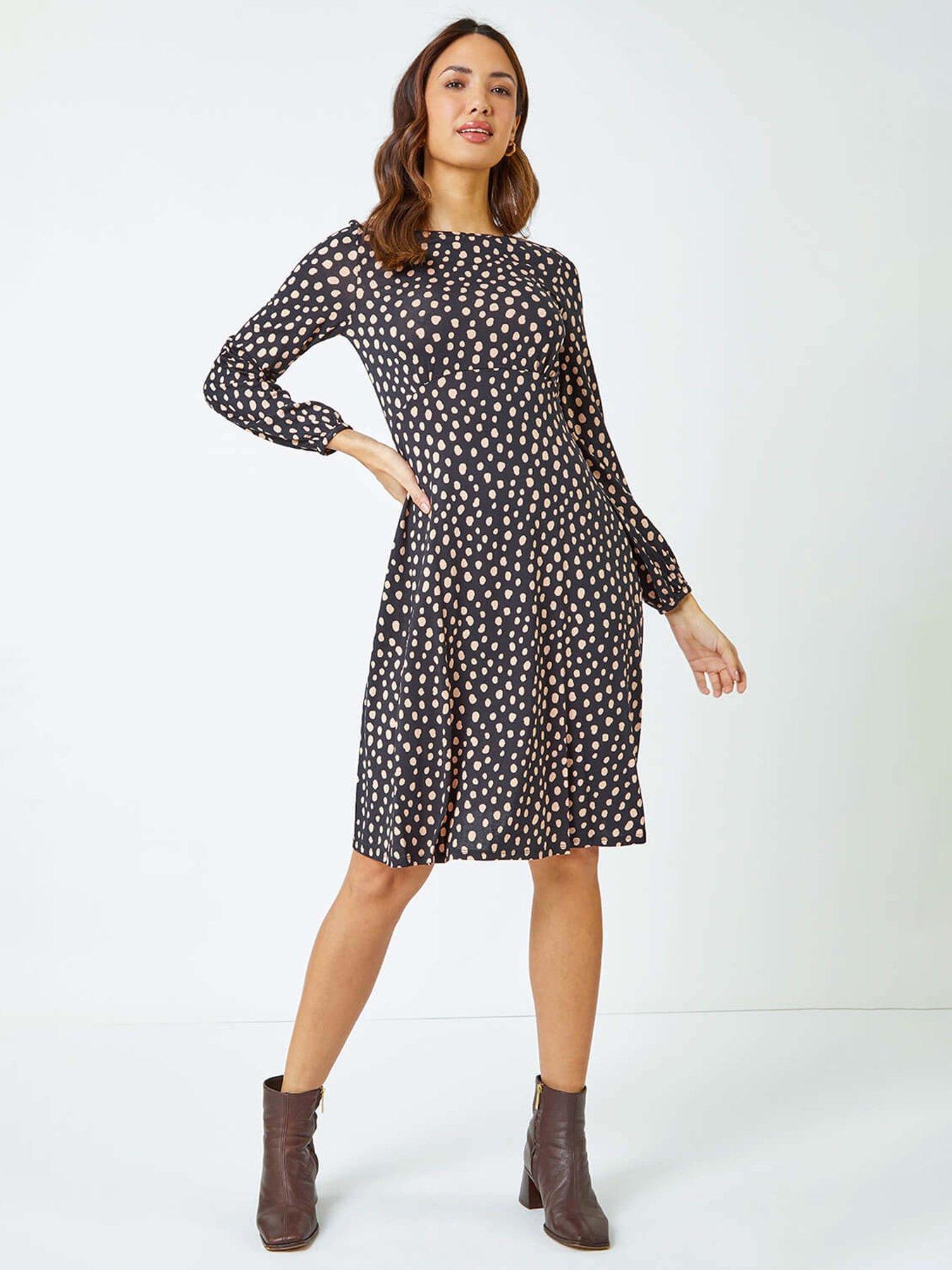 Roman Pebble Spot Tea Skater Dress - Black