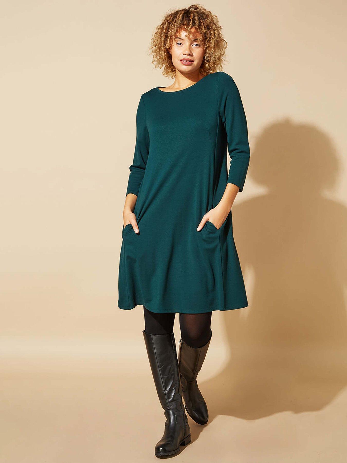 roman-a-line-pocket-detail-swing-dress-forest-green