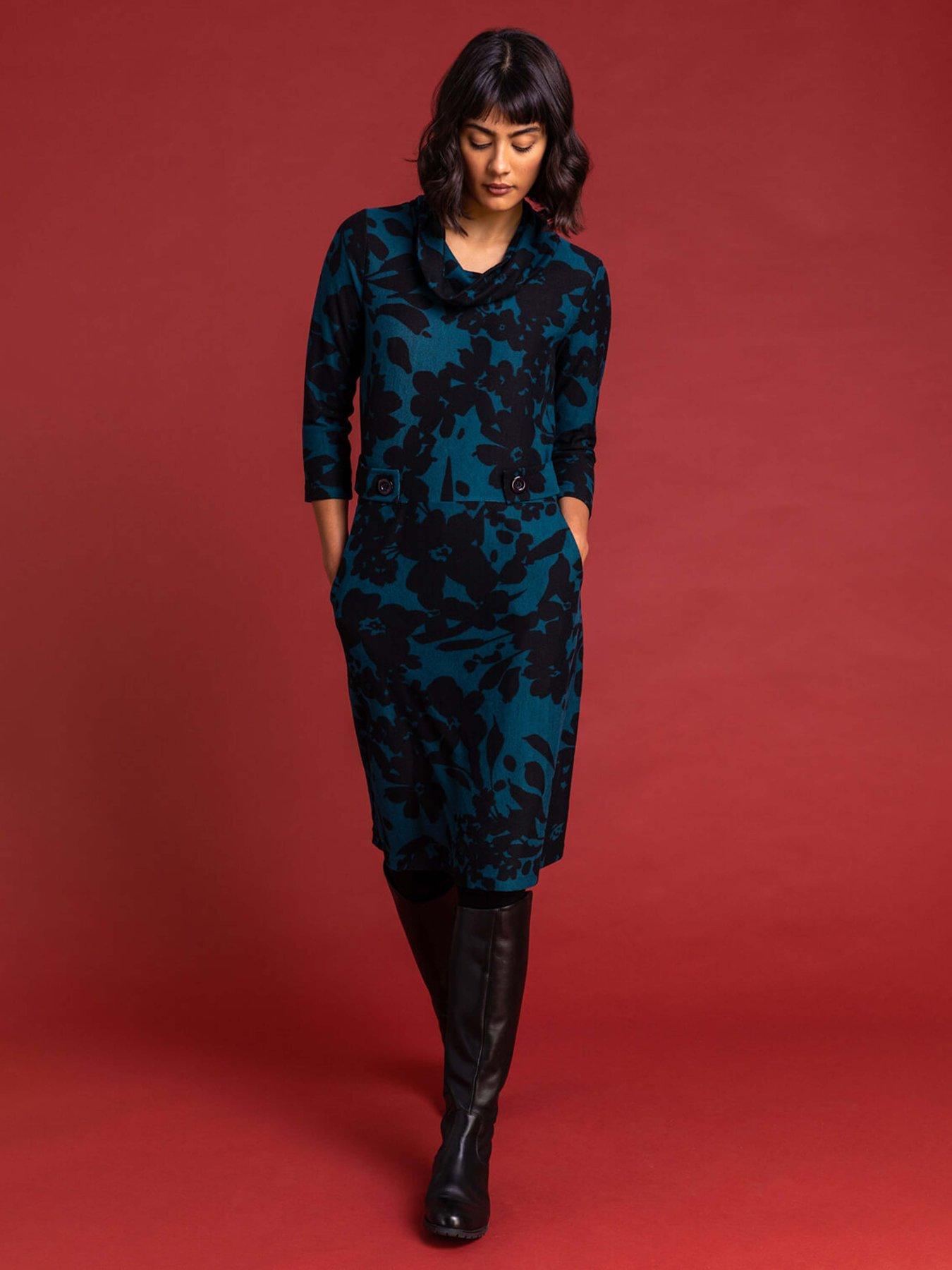 roman-floral-print-cowl-neck-dress-teal