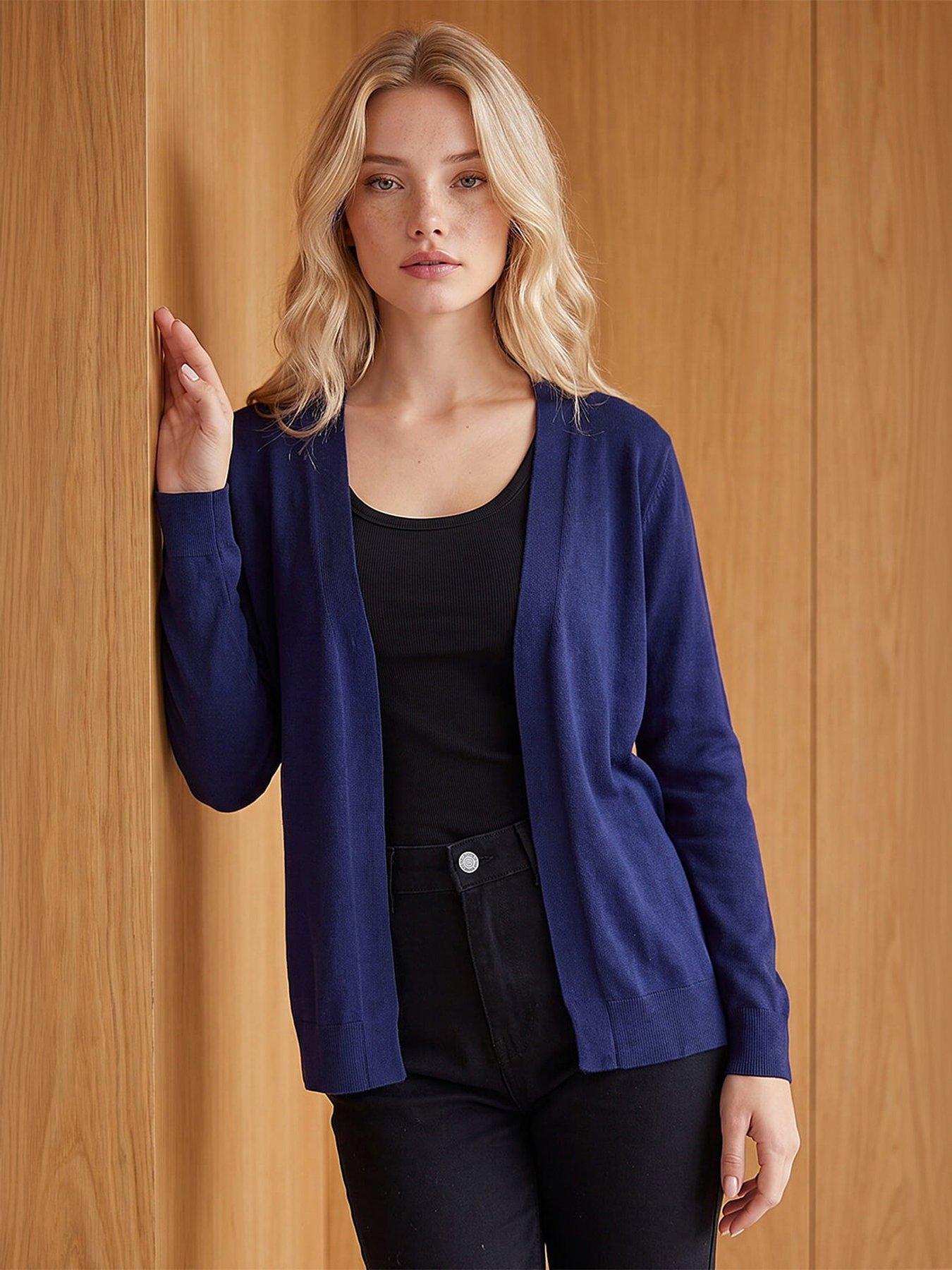 roman-petite-plain-stretch-cardigan-navy