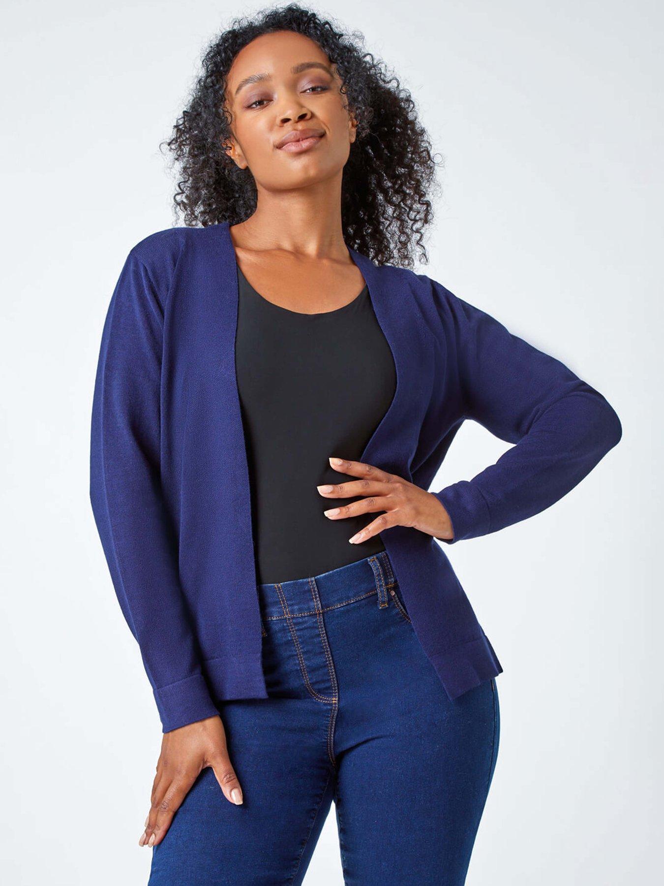 roman-petite-plain-stretch-cardigan-navyfront