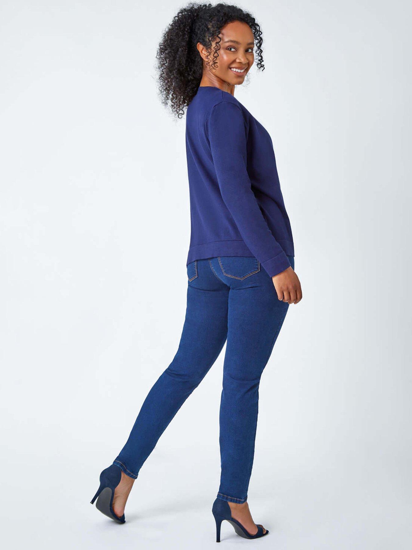roman-petite-plain-stretch-cardigan-navystillFront
