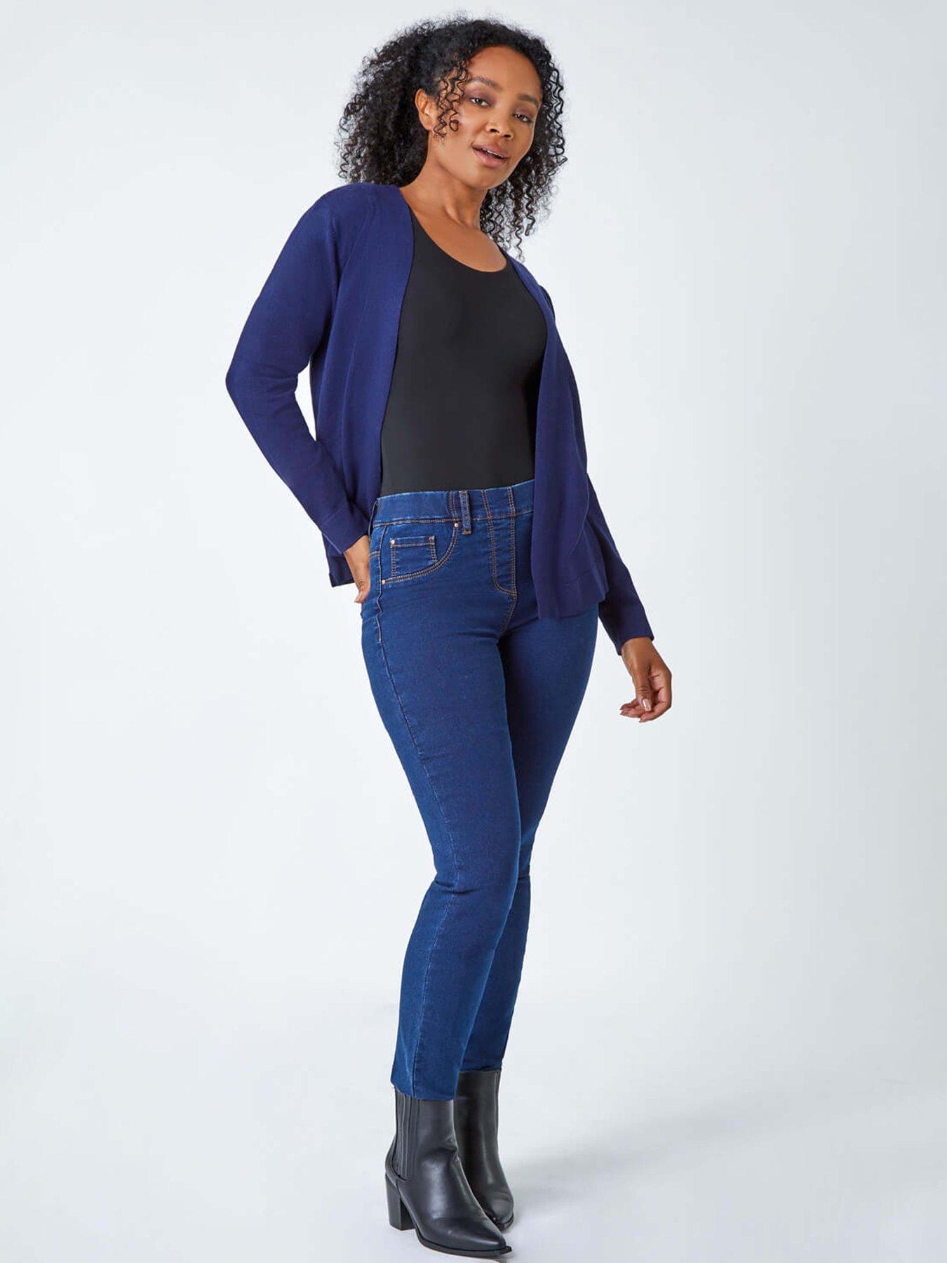 roman-petite-plain-stretch-cardigan-navyback