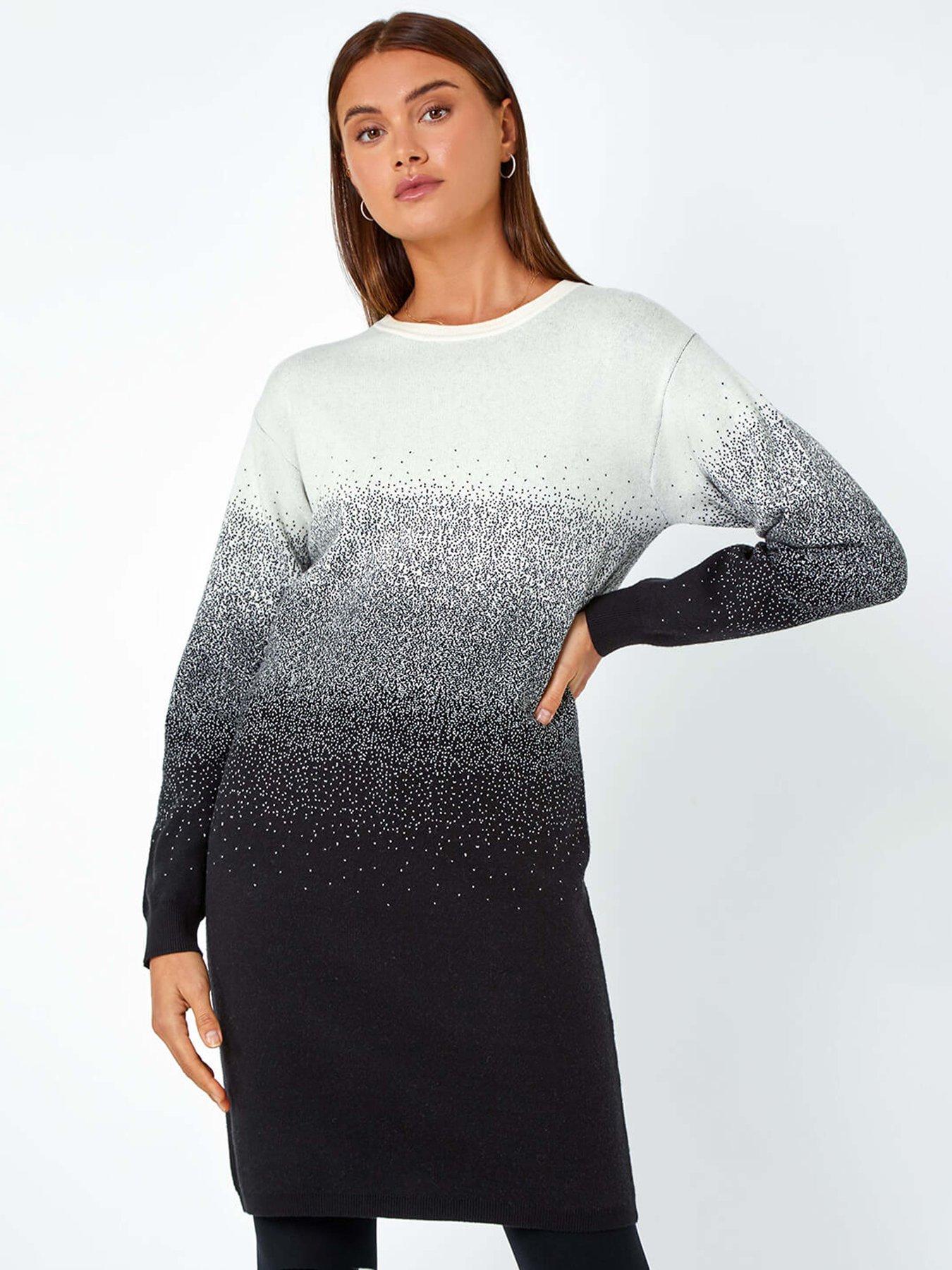 Roman Ombre Knitted Jumper Dress - Ivory
