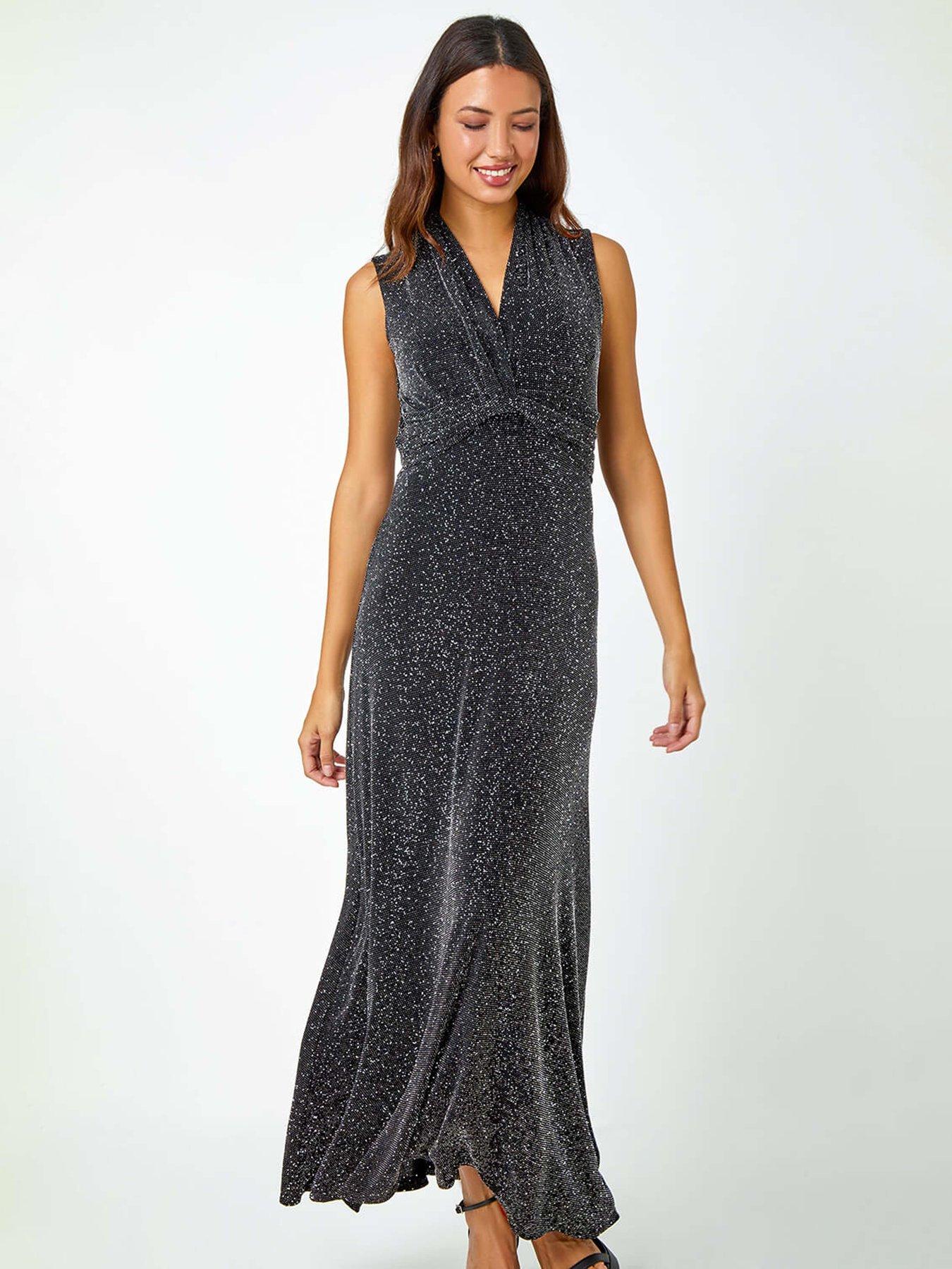 roman-shimmer-twist-detail-stretch-maxi-dress-silverfront