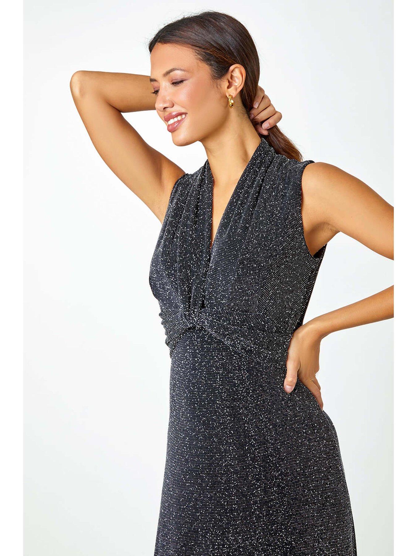 roman-shimmer-twist-detail-stretch-maxi-dress-silveroutfit