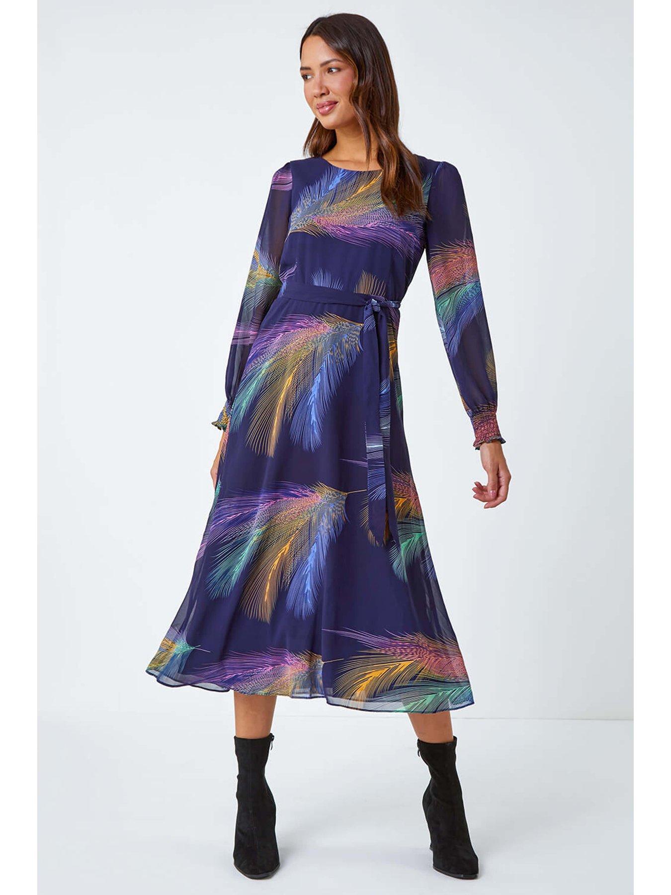 roman-feather-print-belted-midi-dress-purpleback