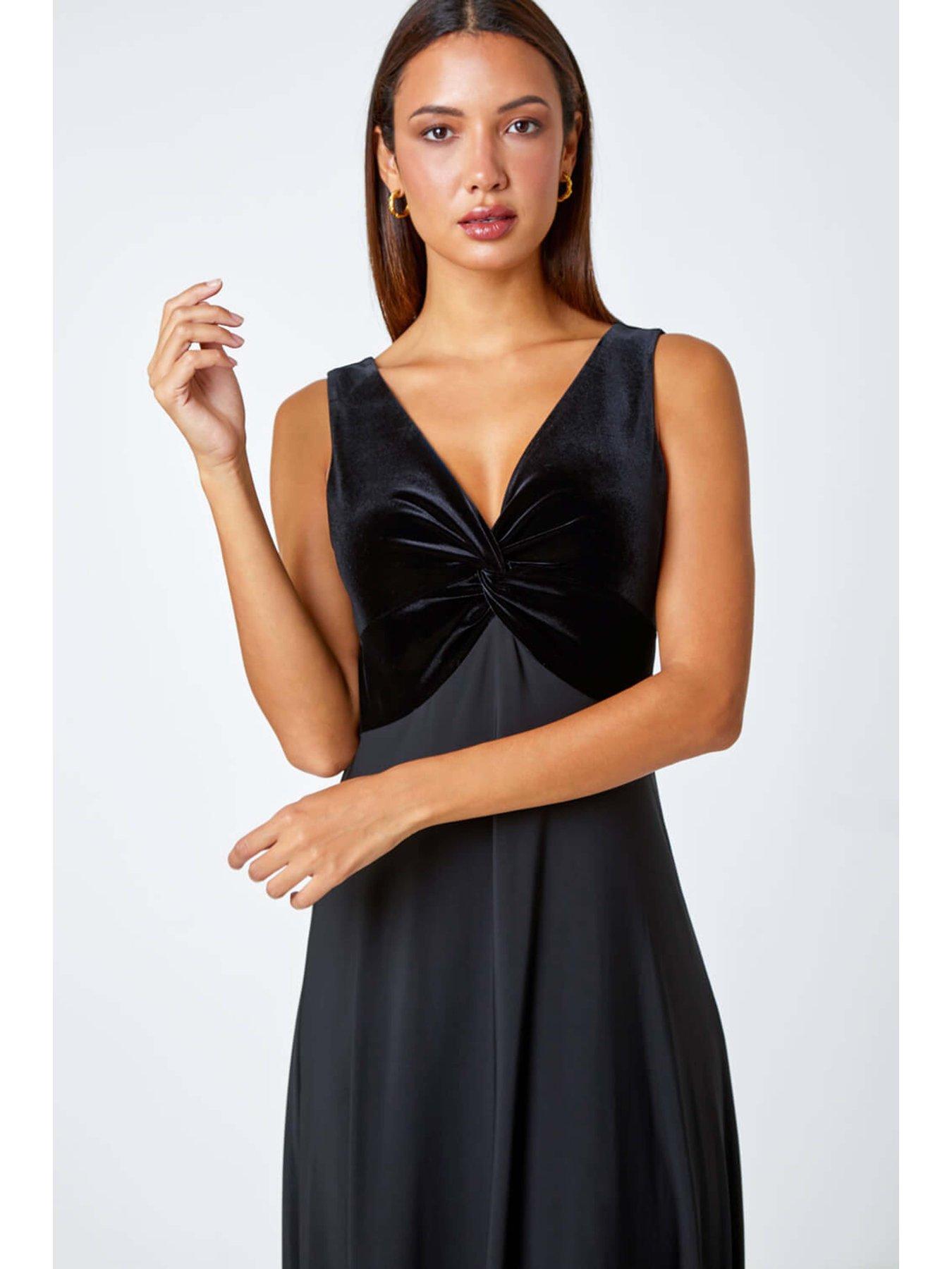 roman-velvet-twist-front-maxi-stretch-dress-blackoutfit