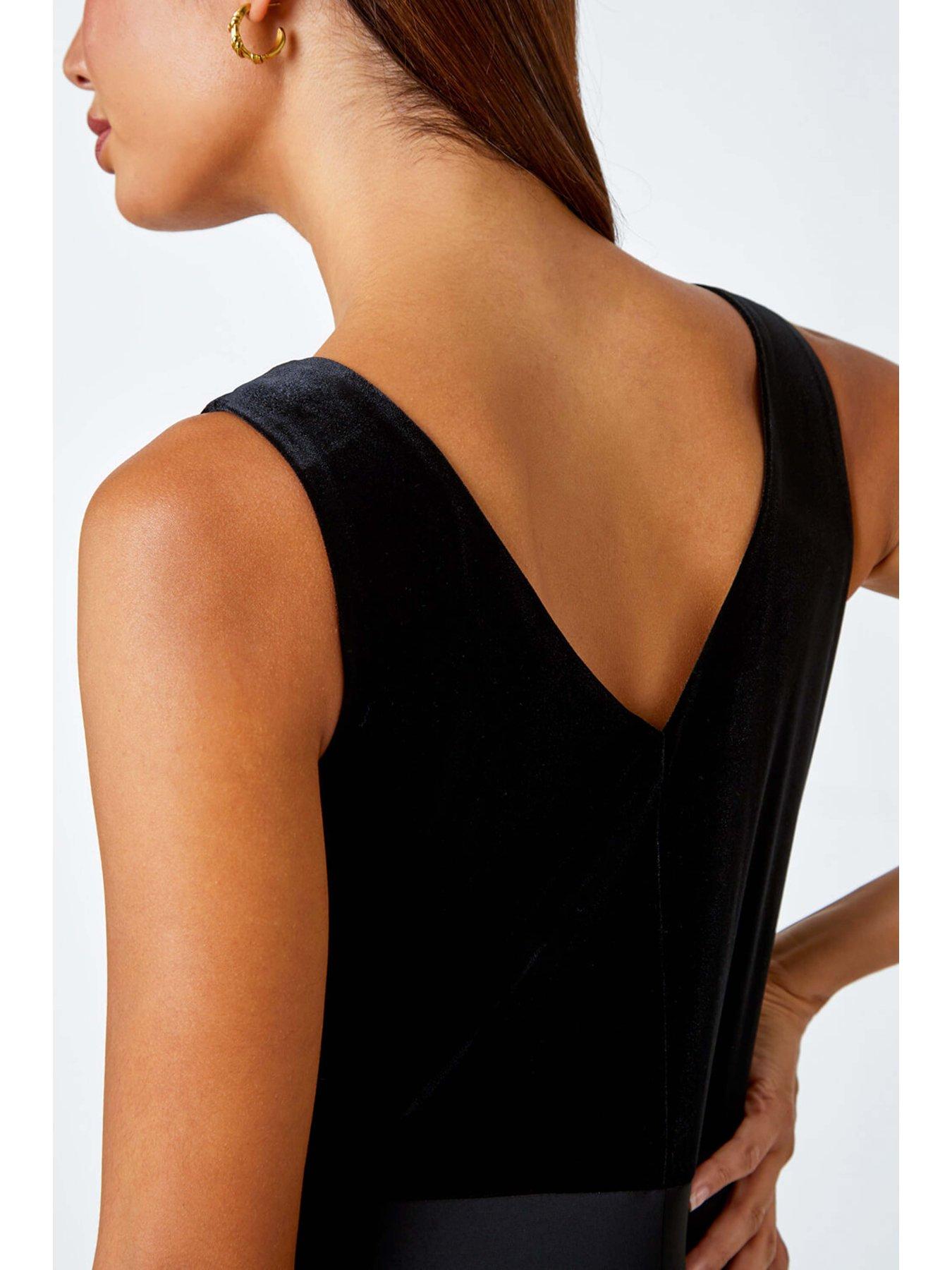 roman-velvet-twist-front-maxi-stretch-dress-blackdetail