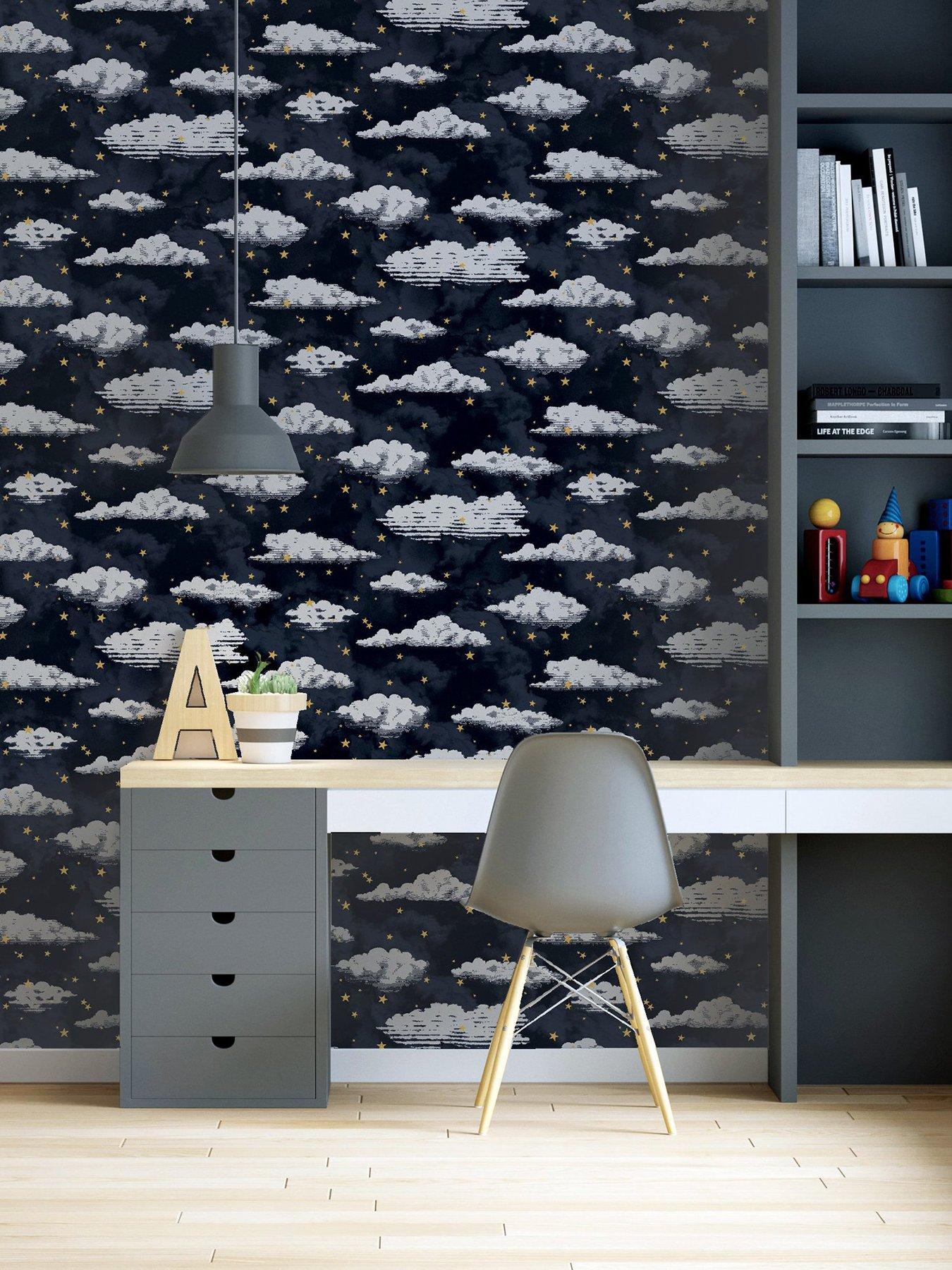 arthouse-arthouse-stars-and-clouds-navy-wallpaperdetail