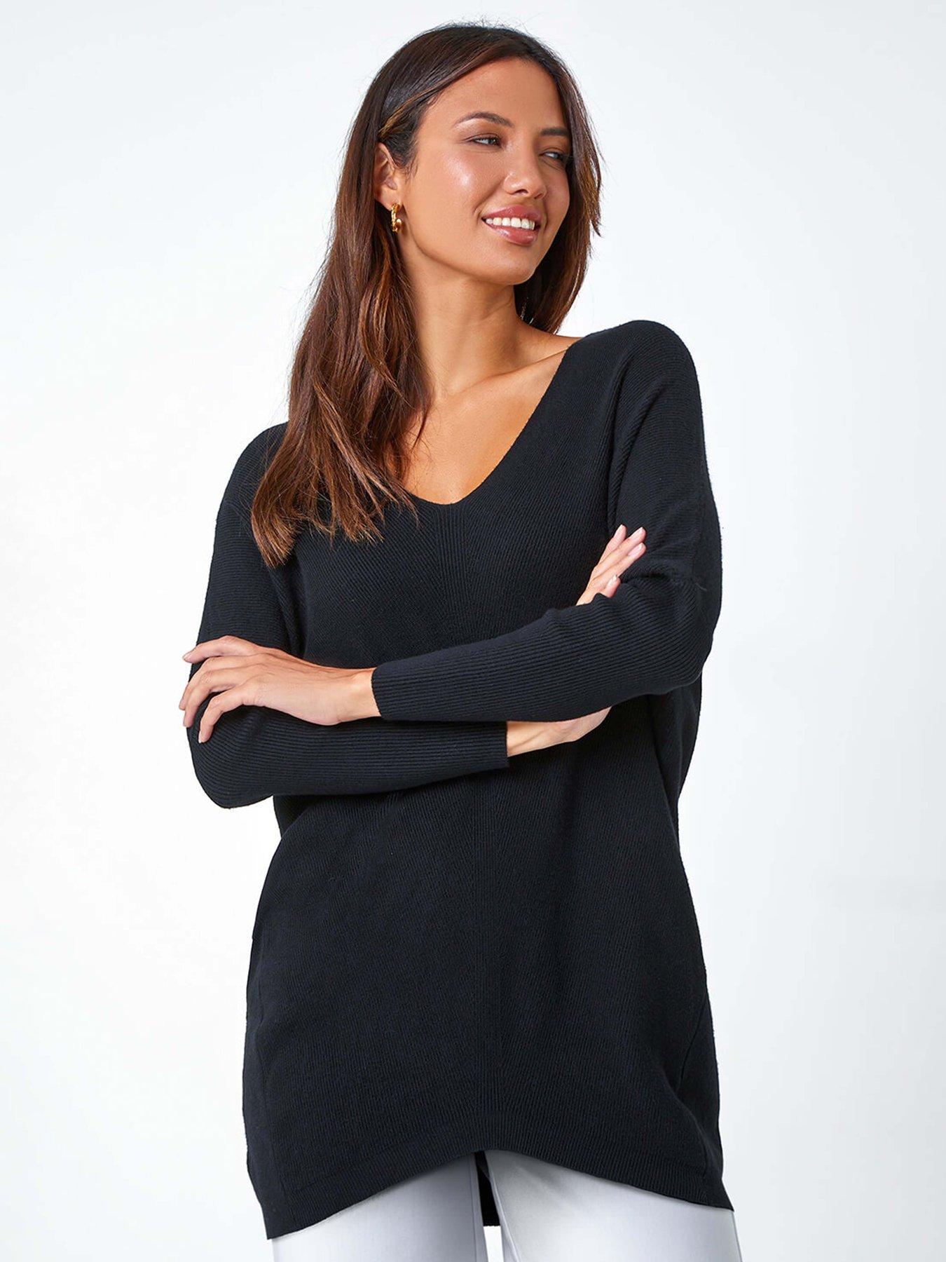 Roman One Size Animal Print Tie Back V-neck Jumper - Black