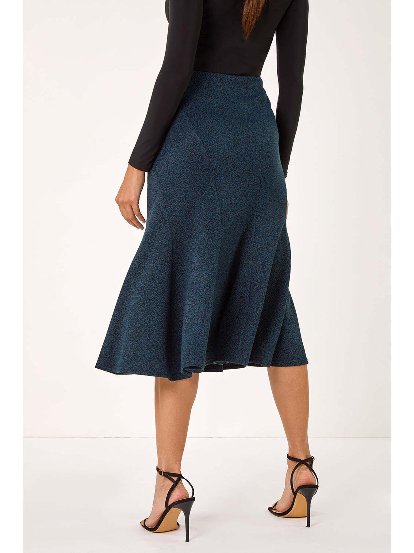 Image 2 of 4 of Roman Flared Textured Midi Stretch Skirt - Teal