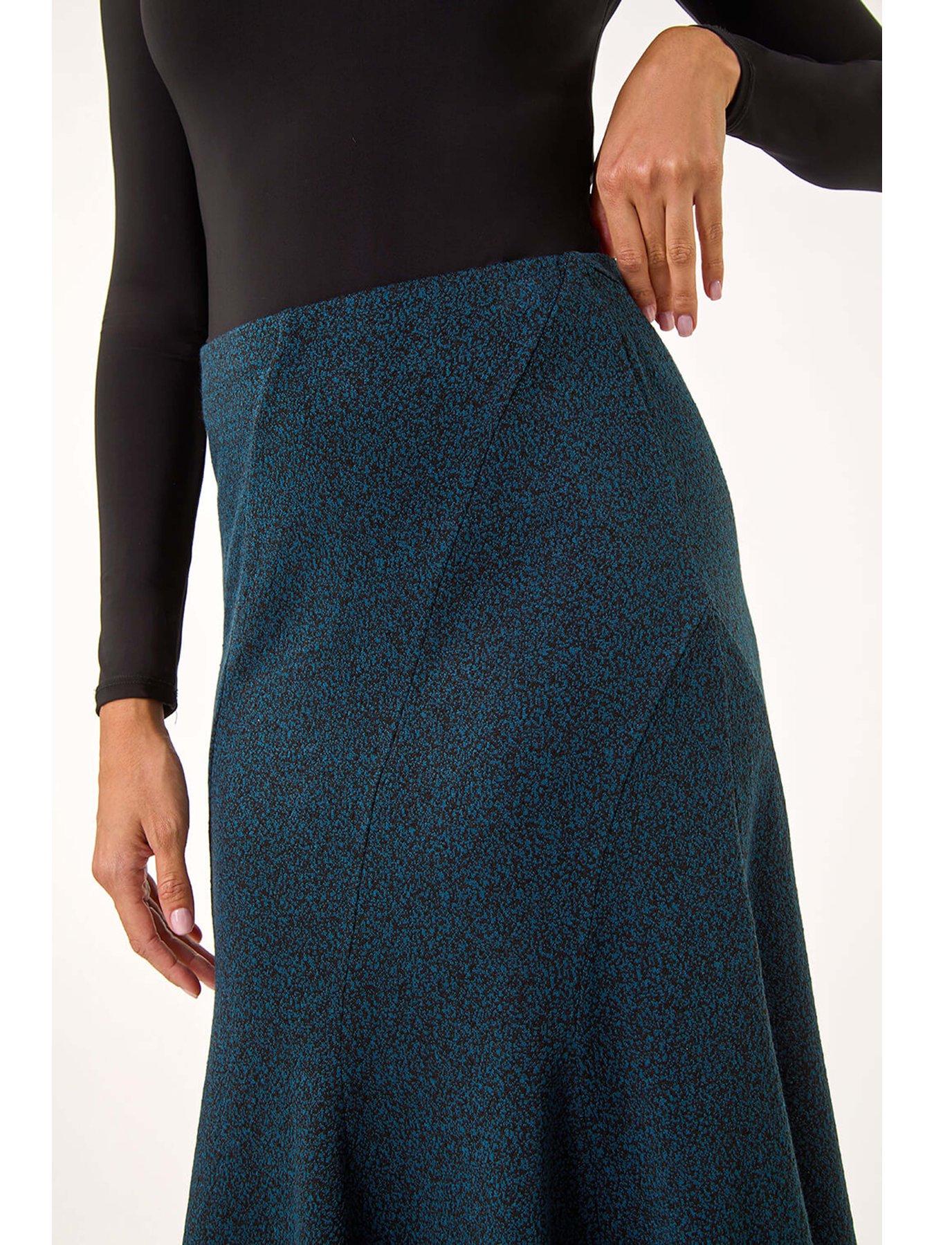 Image 4 of 4 of Roman Flared Textured Midi Stretch Skirt - Teal