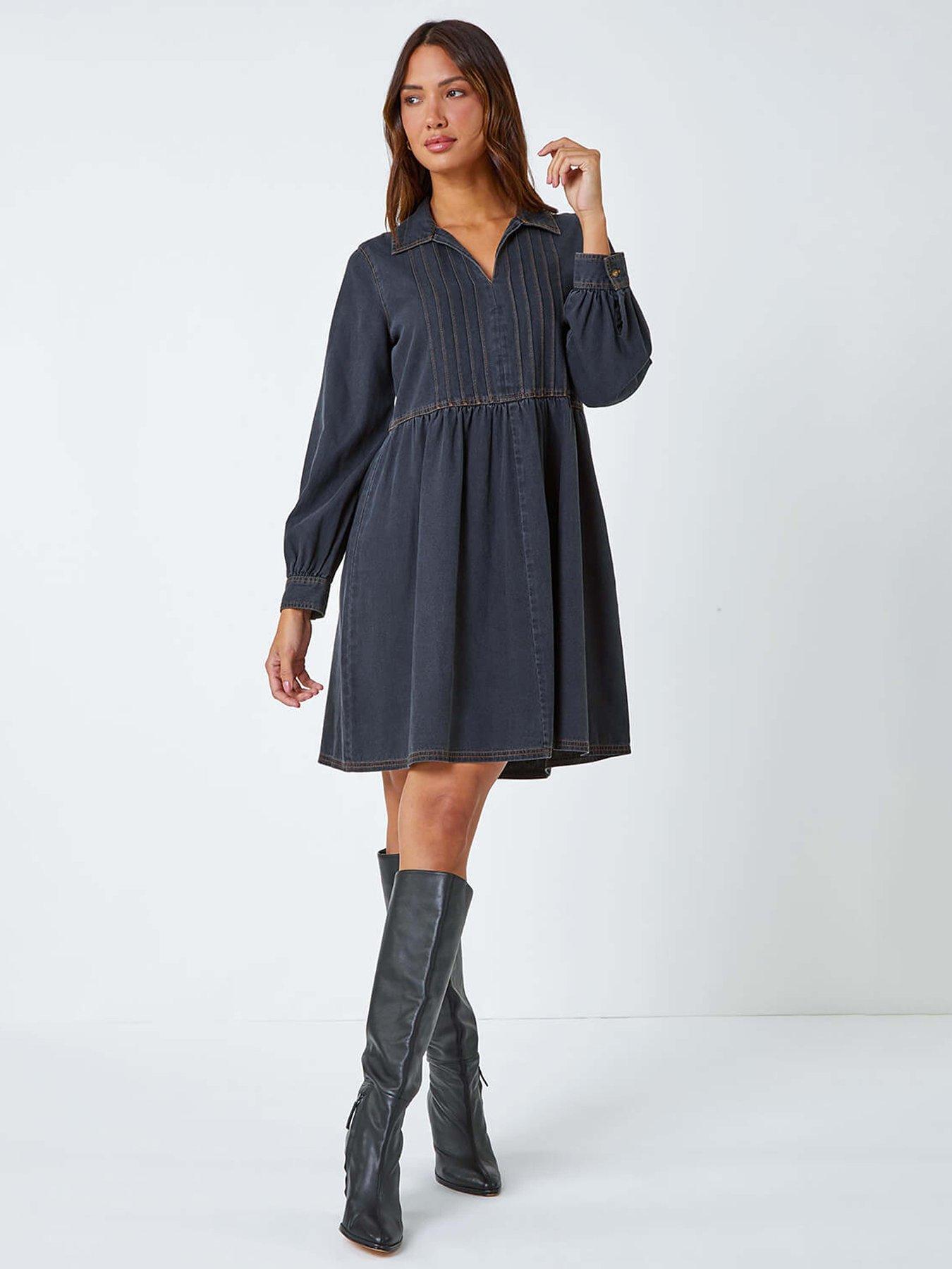 roman-cotton-blend-denim-shirt-dress-blackback