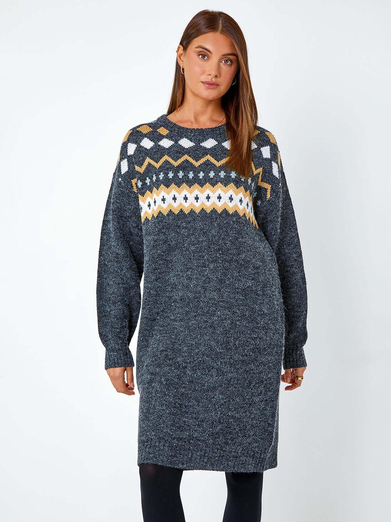 roman-nordic-print-knitted-jumper-dress-dark-greyfront