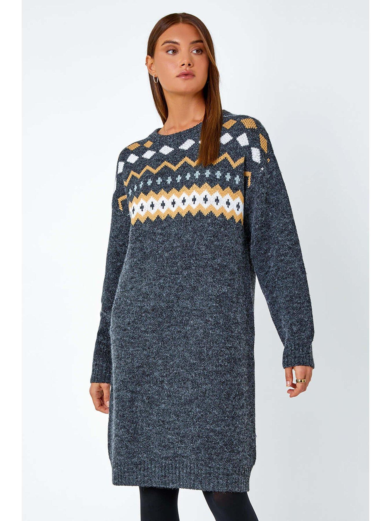 roman-nordic-print-knitted-jumper-dress-dark-greyback