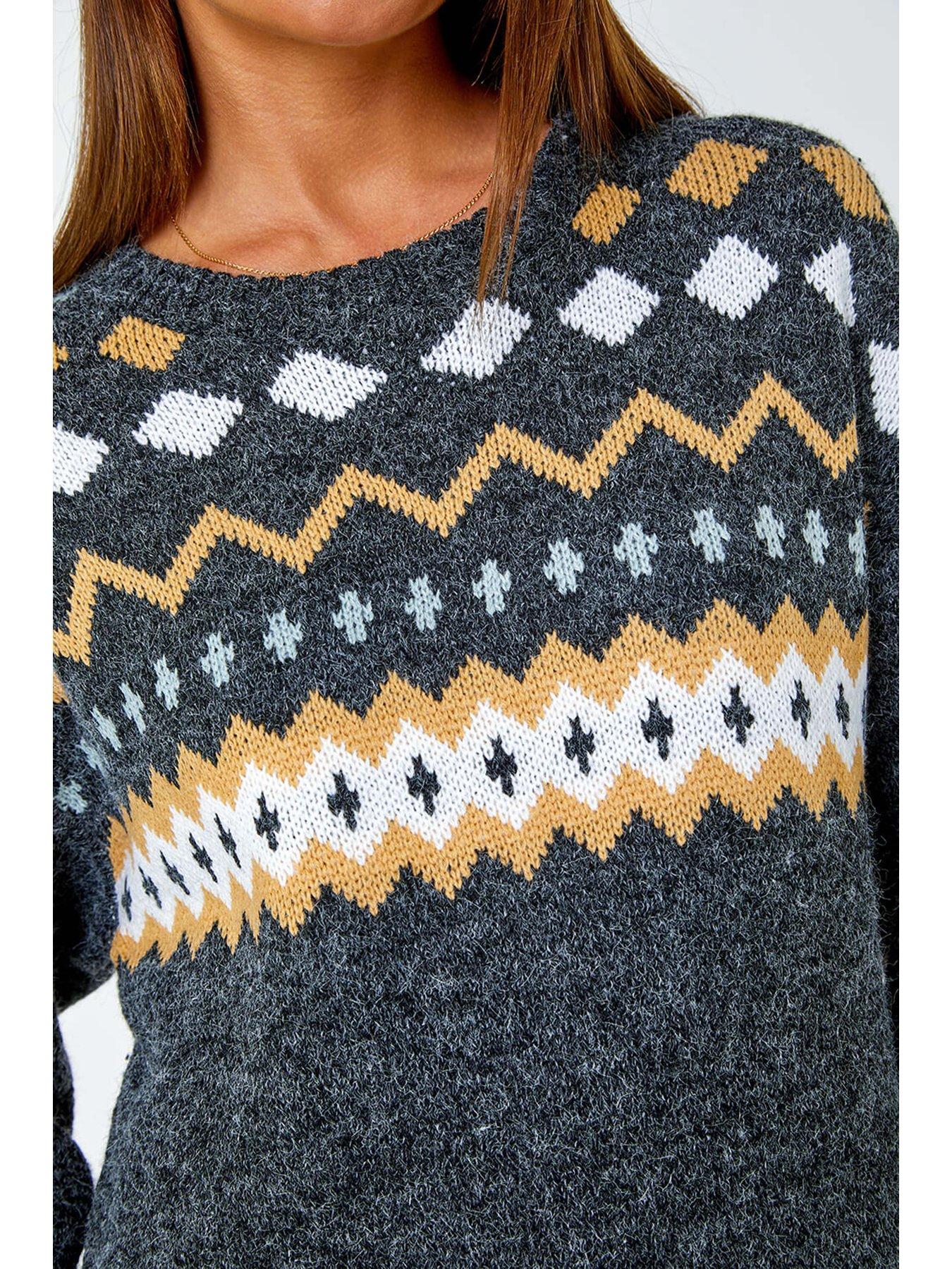 roman-nordic-print-knitted-jumper-dress-dark-greydetail