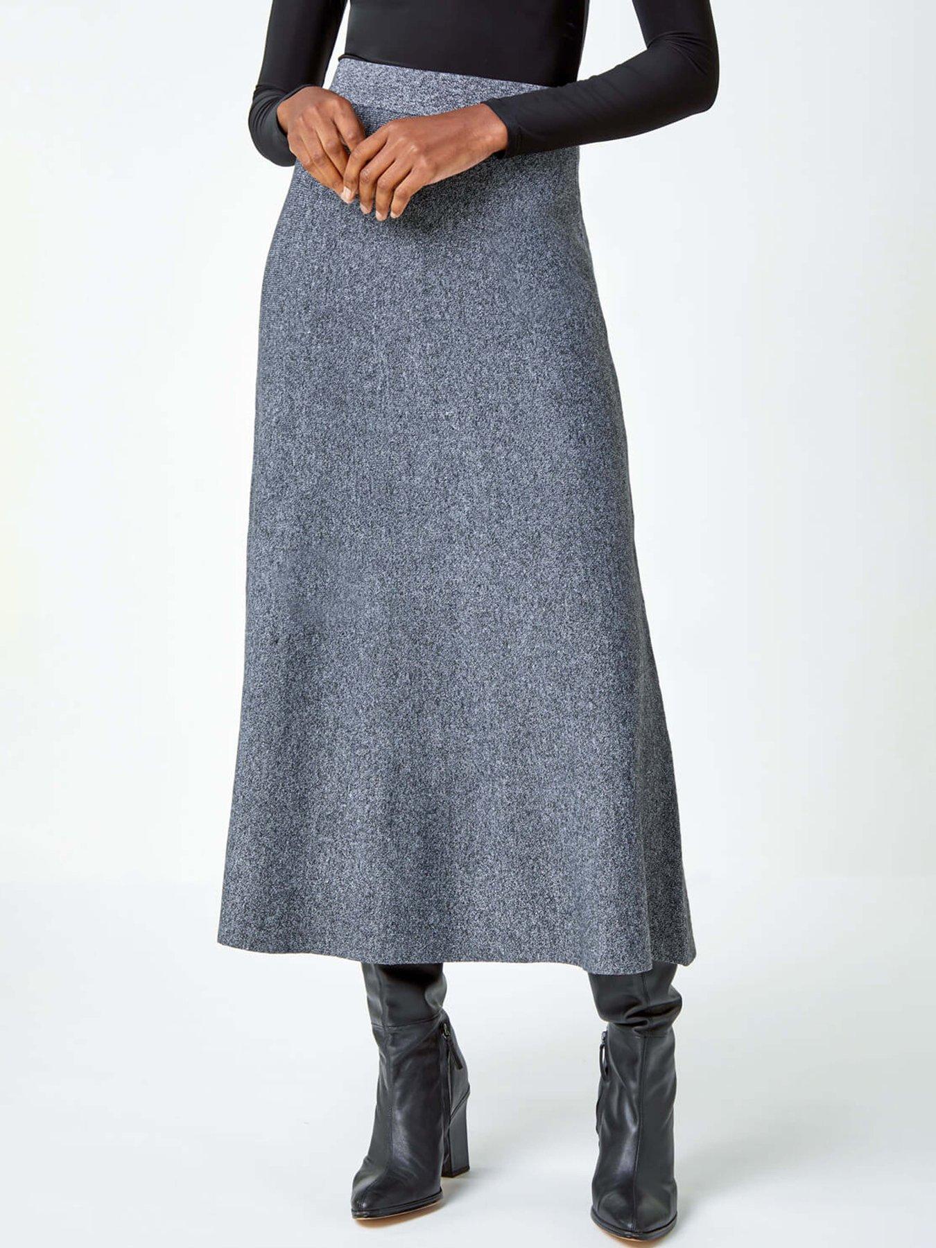 Roman Knitted A Line Midi Skirt - Grey