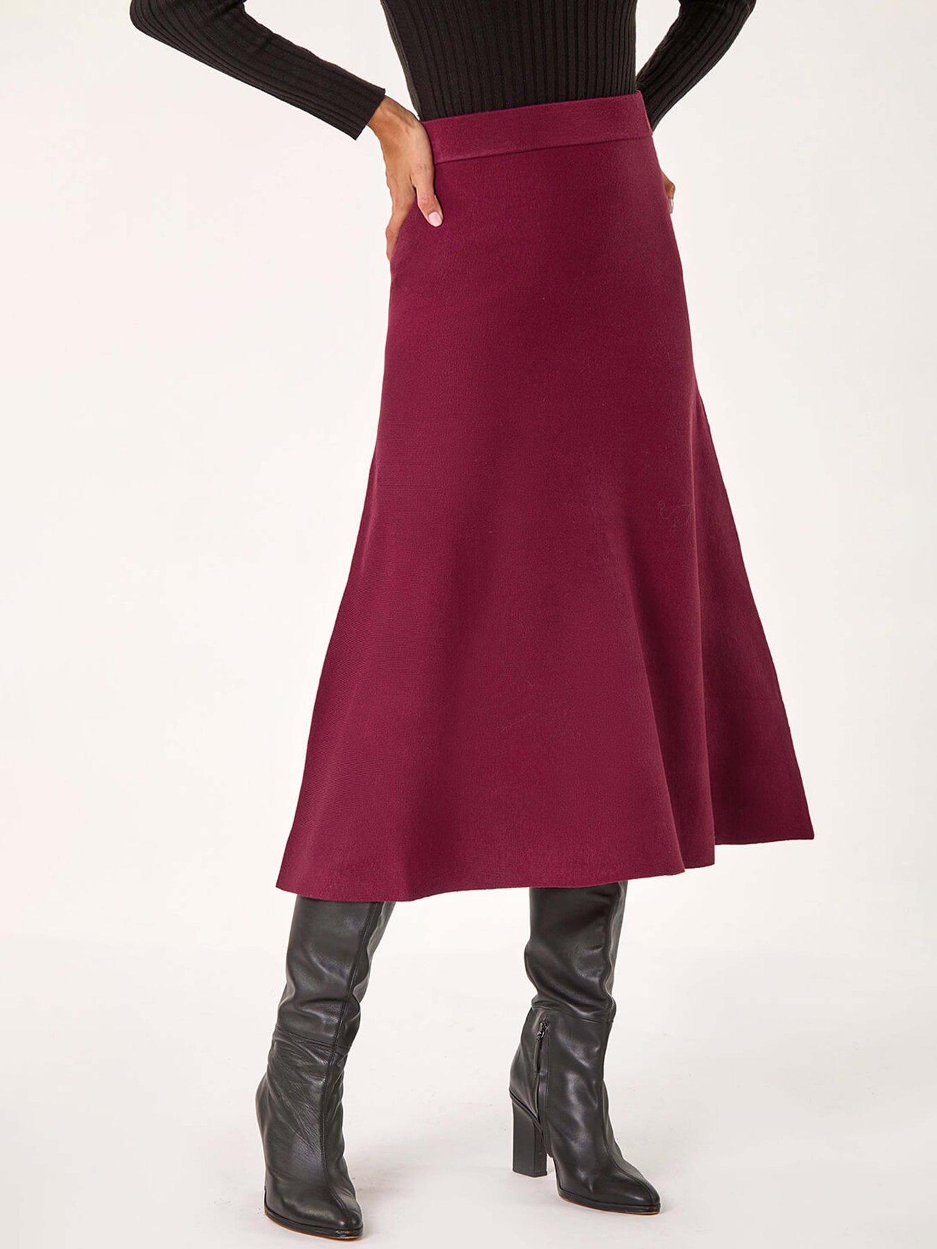 Roman Knitted Midi Stretch Skirt - Wine
