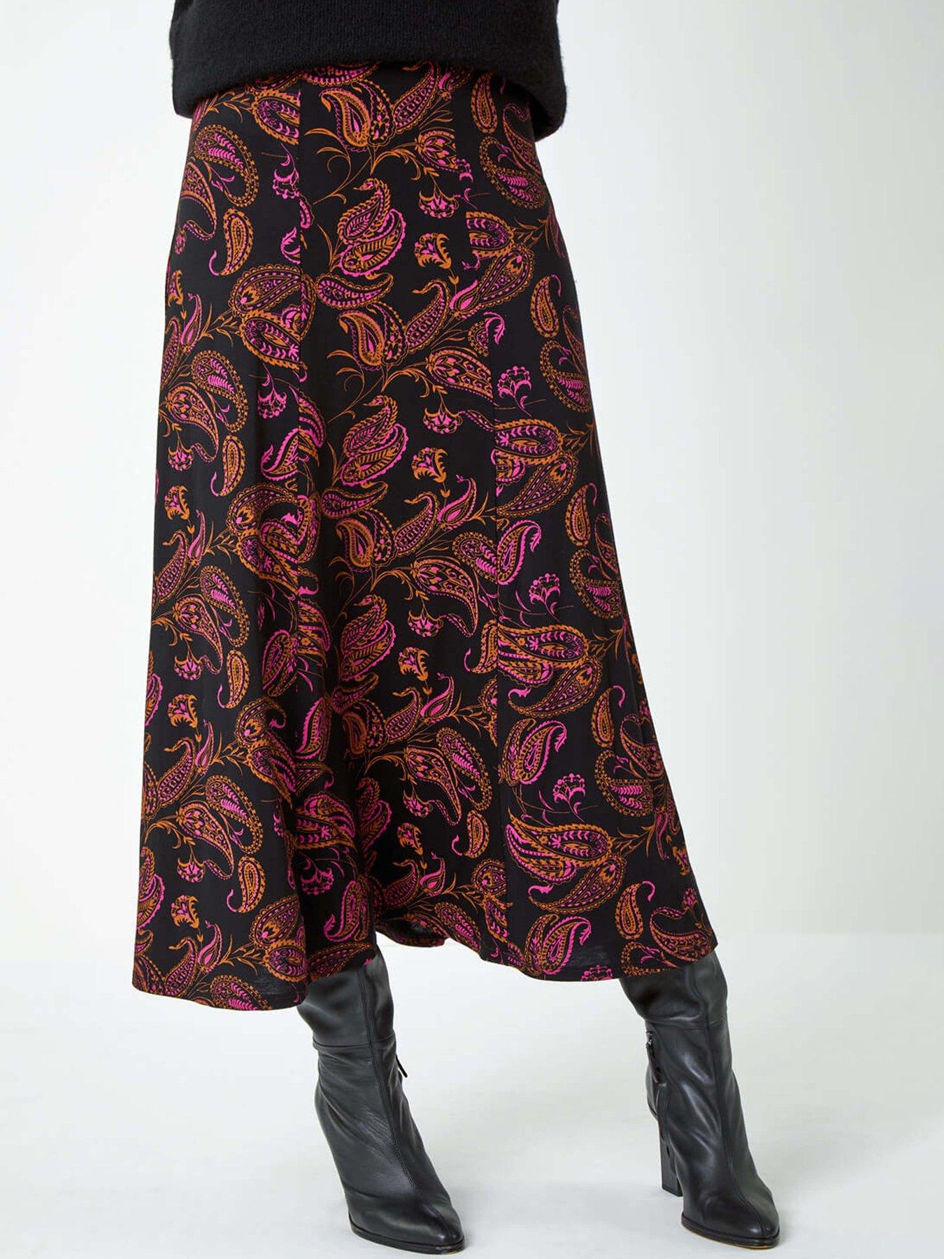 roman-paisley-print-midi-stretch-skirt-pink