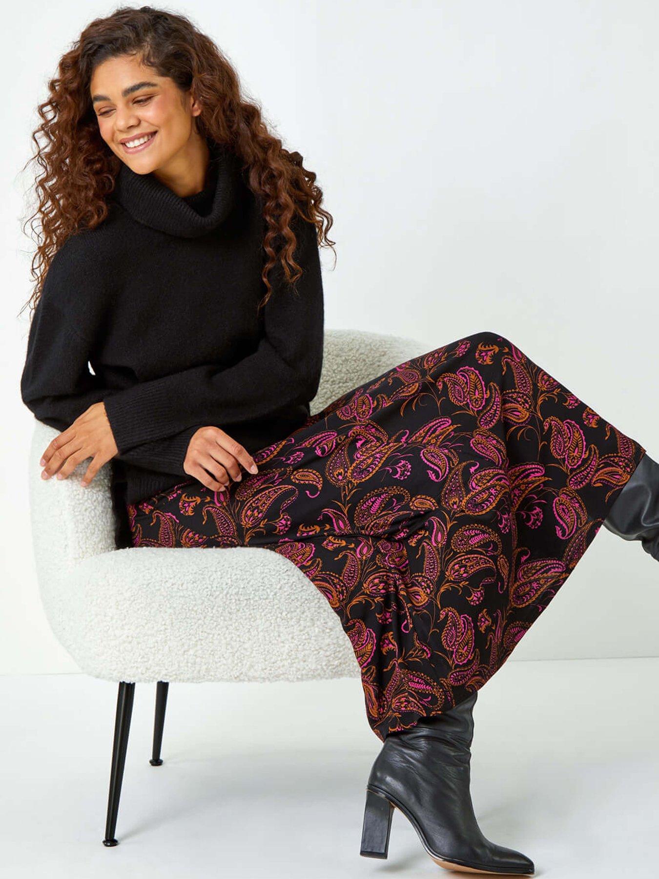 roman-paisley-print-midi-stretch-skirt-pinkoutfit