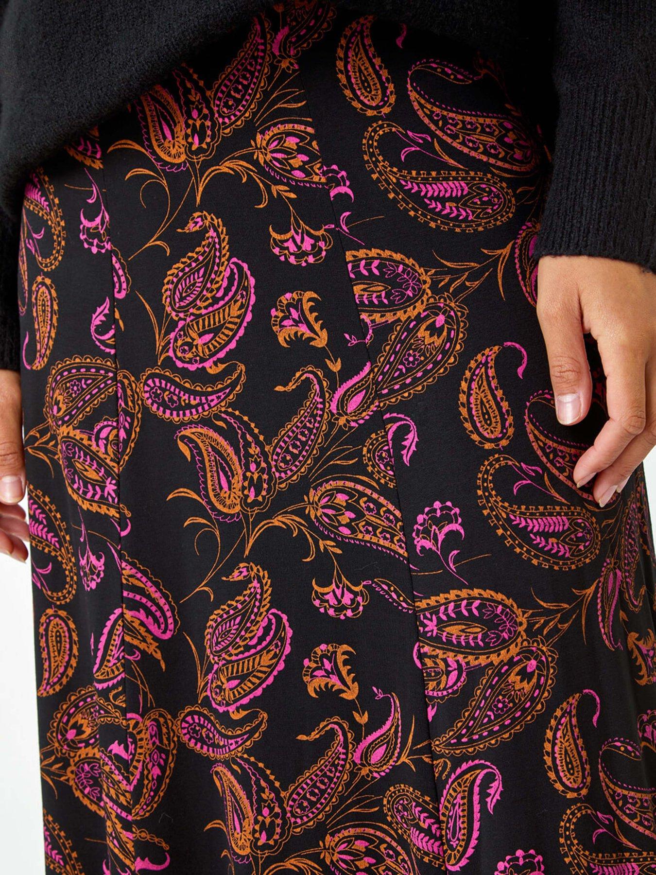 roman-paisley-print-midi-stretch-skirt-pinkdetail