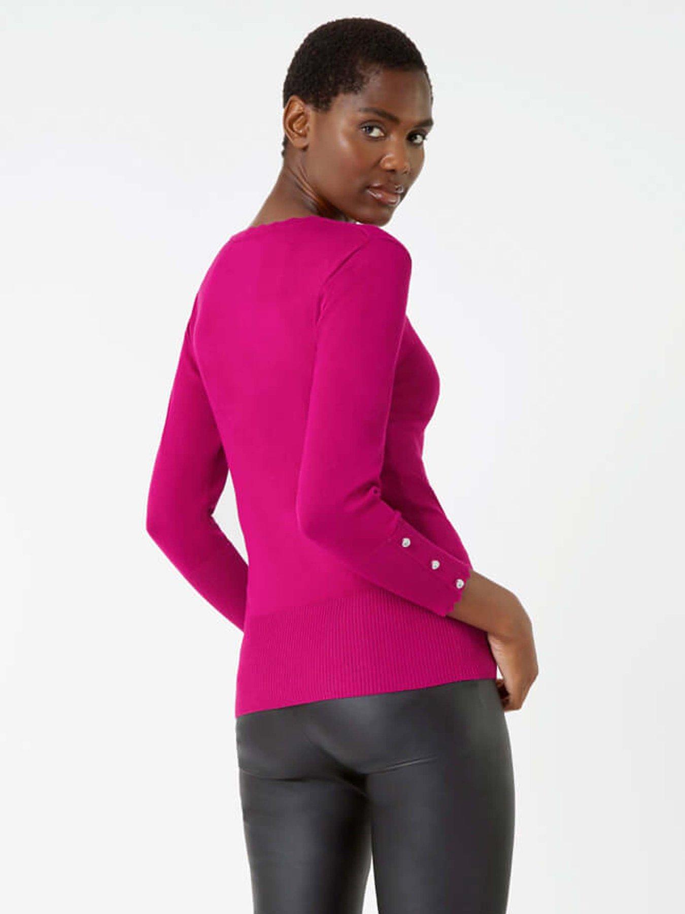 roman-diamante-button-scallop-edge-jumper-fuchsiastillFront