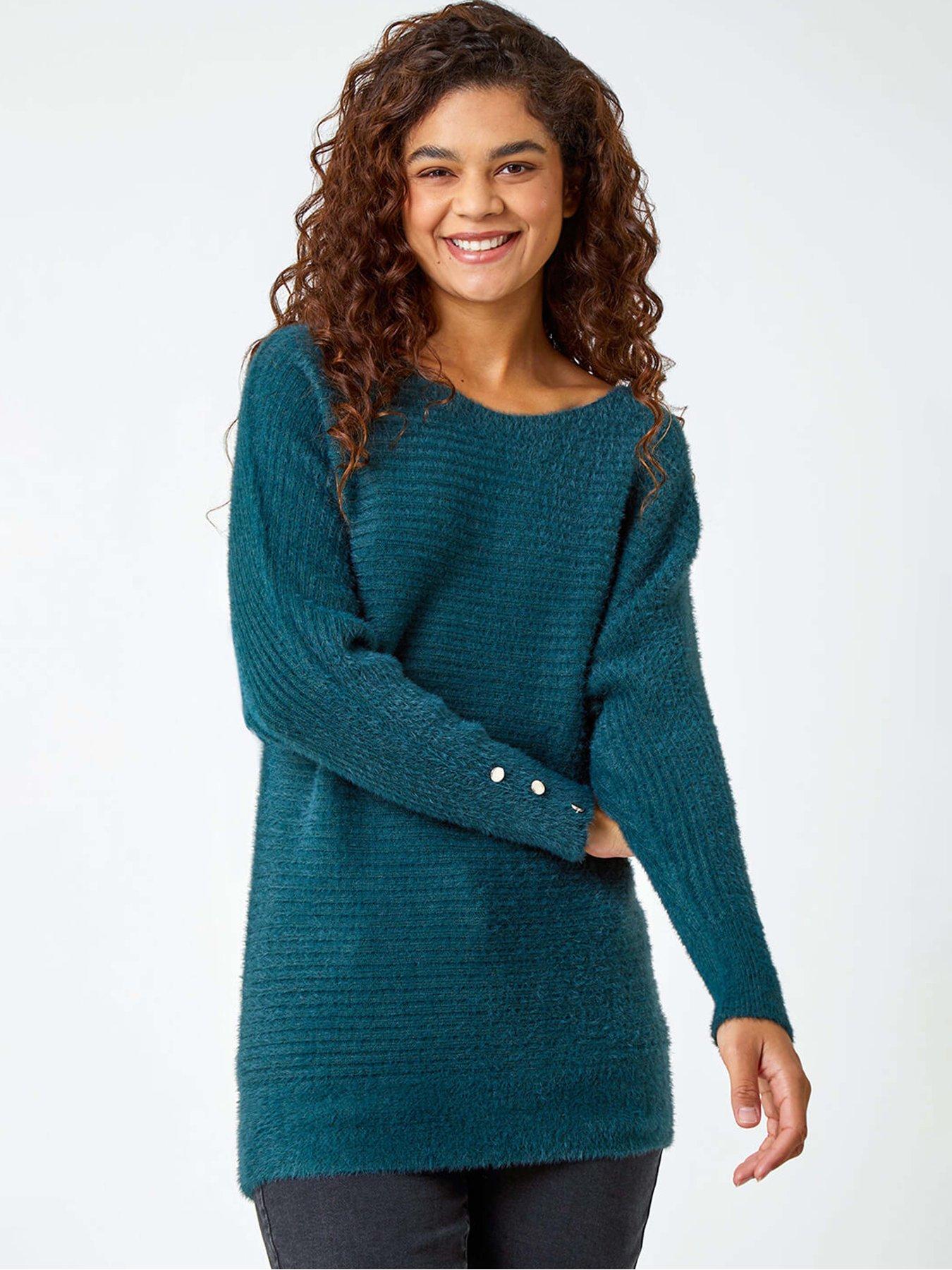 roman-button-sleeve-fluffy-longline-jumper-greenfront