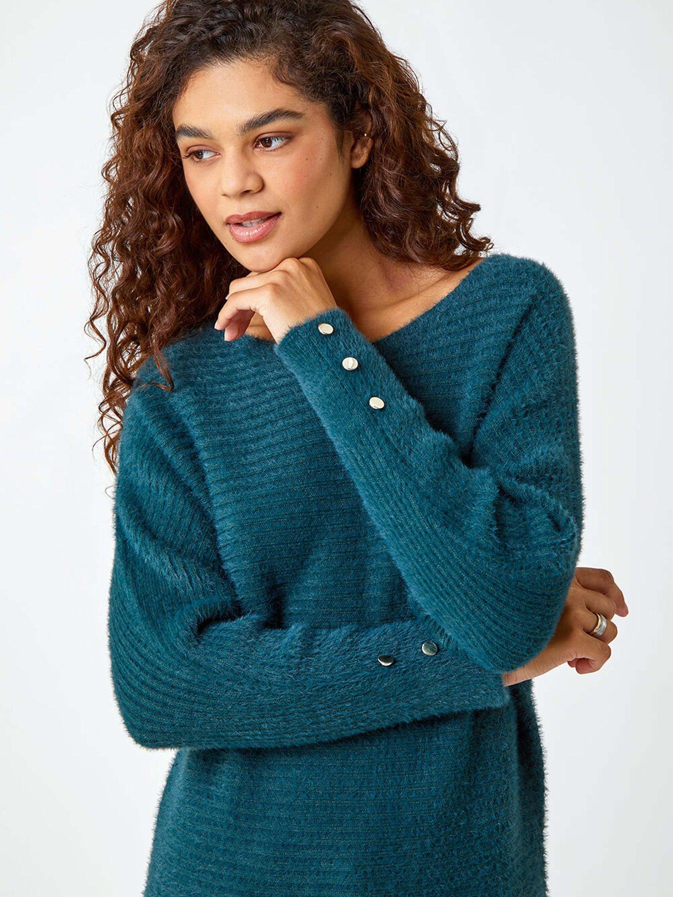 roman-button-sleeve-fluffy-longline-jumper-greenoutfit