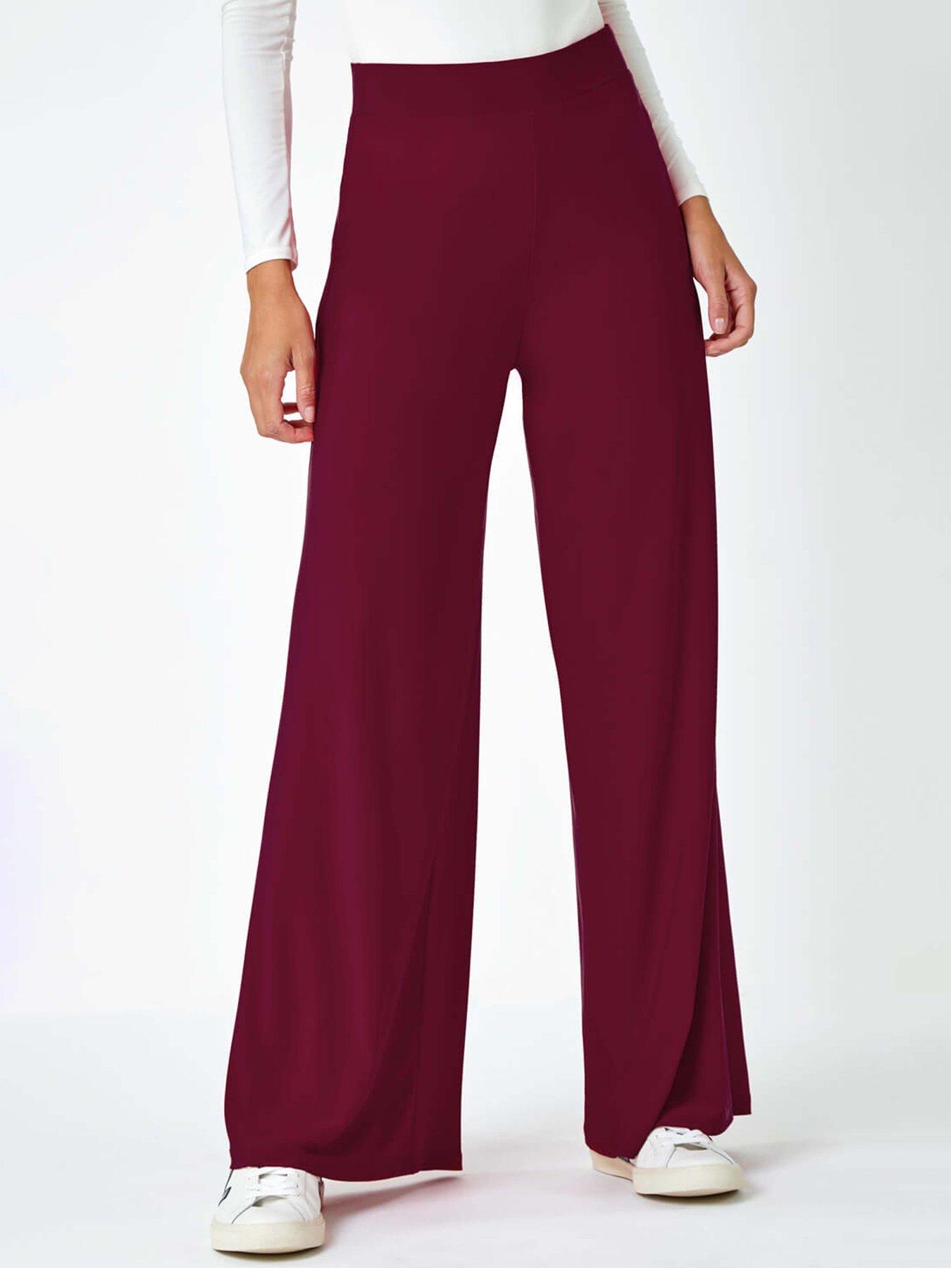 Roman Wide Leg Stretch Trousers - Wine