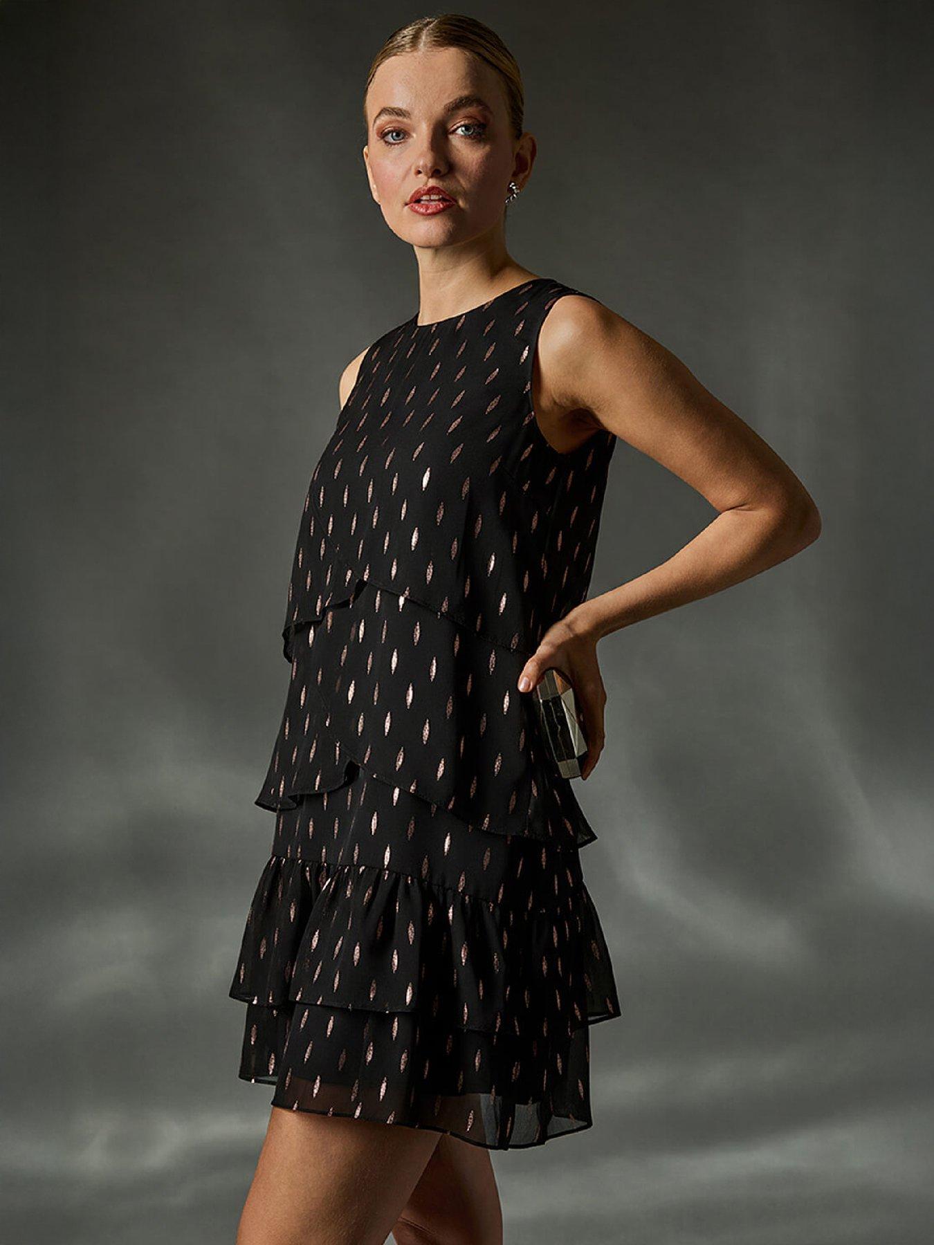 roman-shimmer-foil-print-tiered-dress-black
