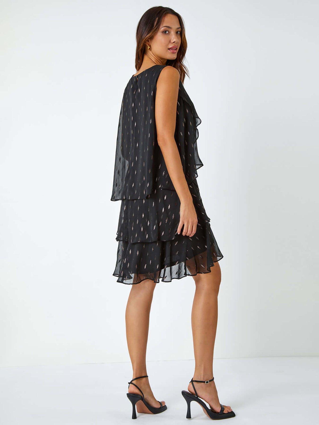 roman-shimmer-foil-print-tiered-dress-blackstillFront