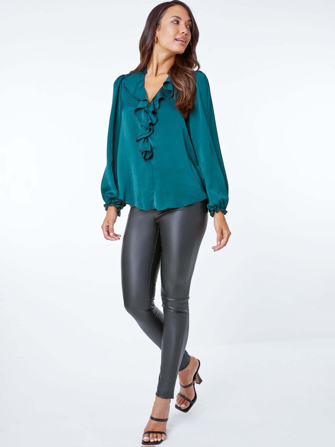 roman-satin-ruffle-neck-blouse-greenfront
