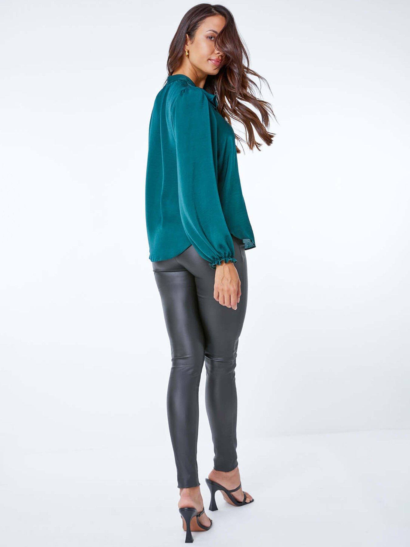 roman-satin-ruffle-neck-blouse-greenstillFront