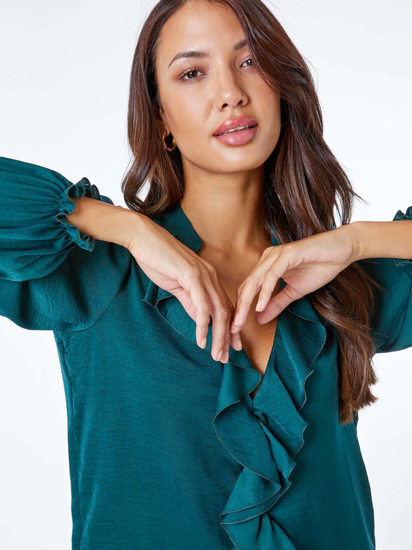 roman-satin-ruffle-neck-blouse-greenback