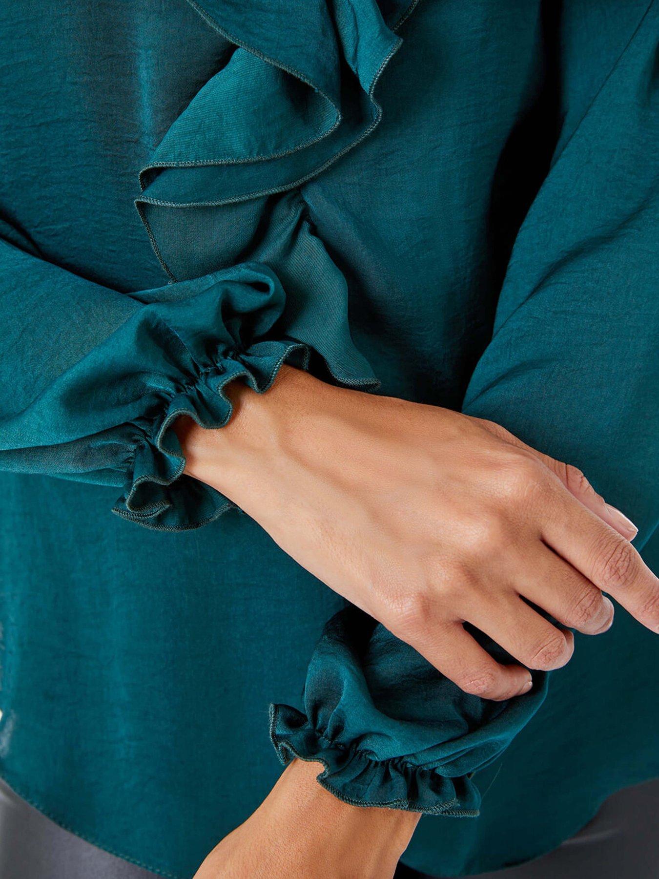 roman-satin-ruffle-neck-blouse-greendetail