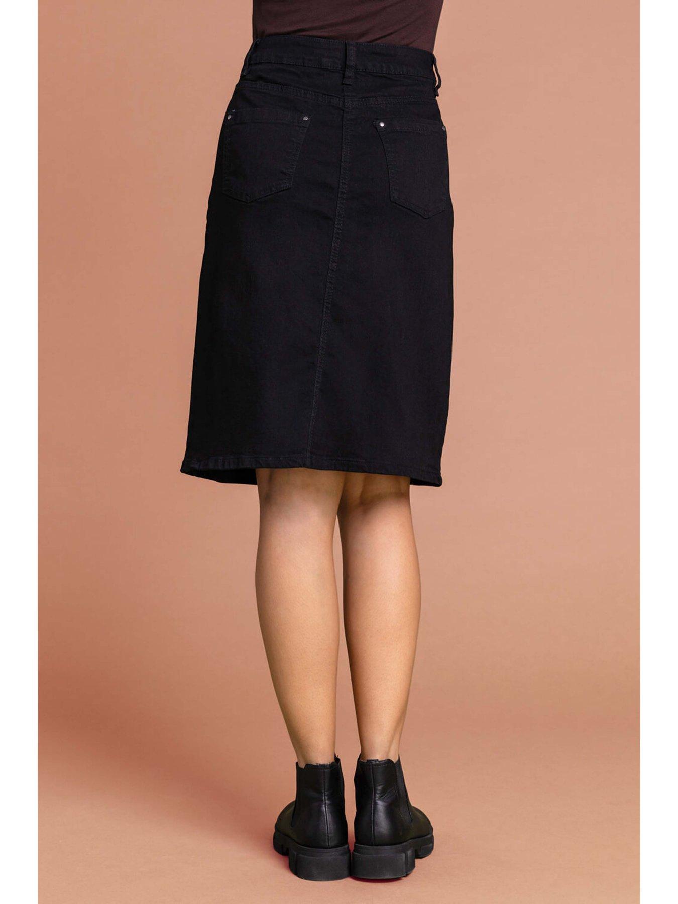 roman-cotton-denim-stretch-a-line-skirt-blackstillFront