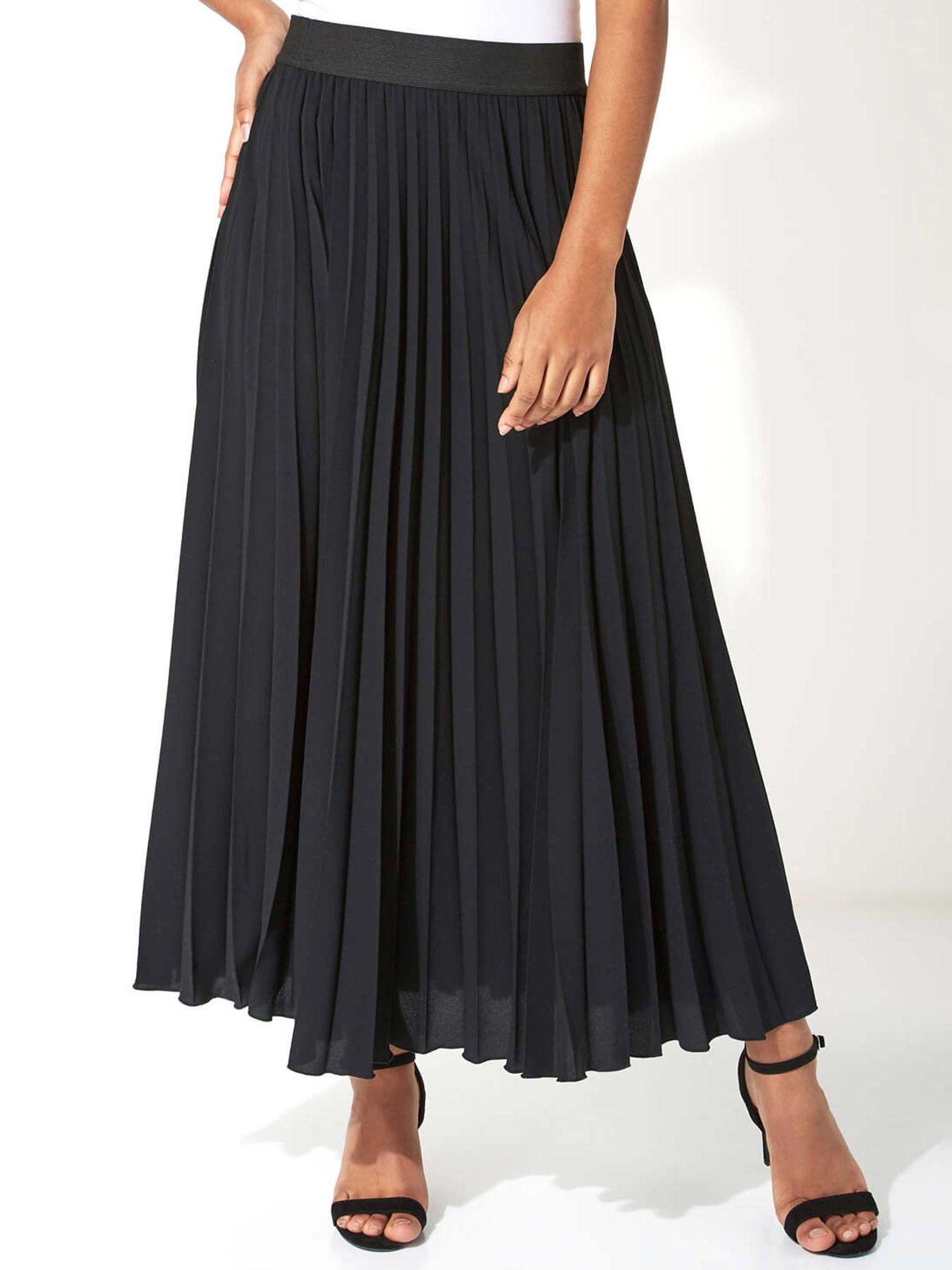 Roman Pleated Maxi Skirt - Black