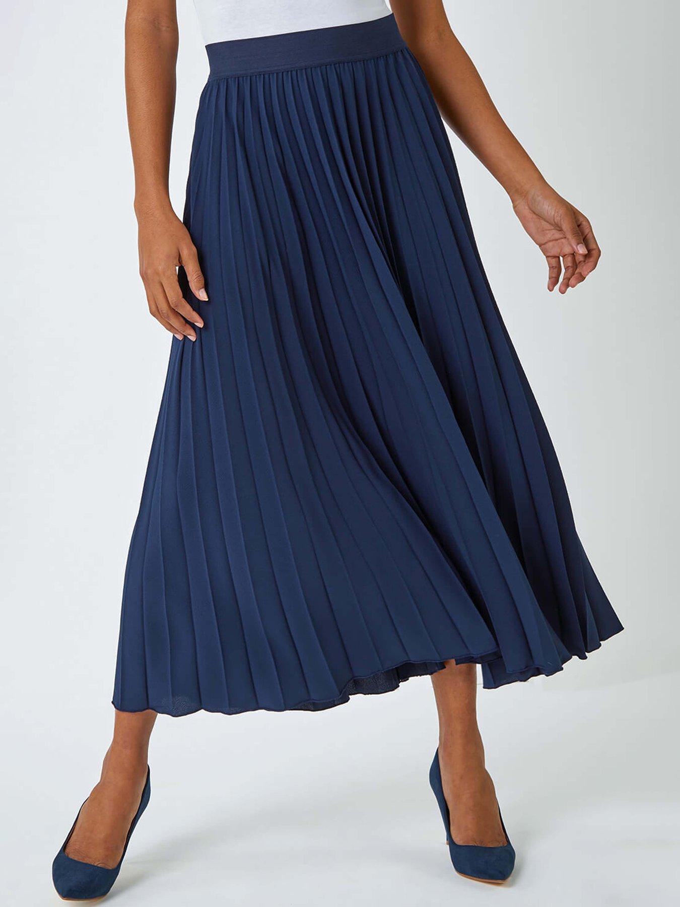 Roman Pleated Maxi Stretch Skirt - Navy