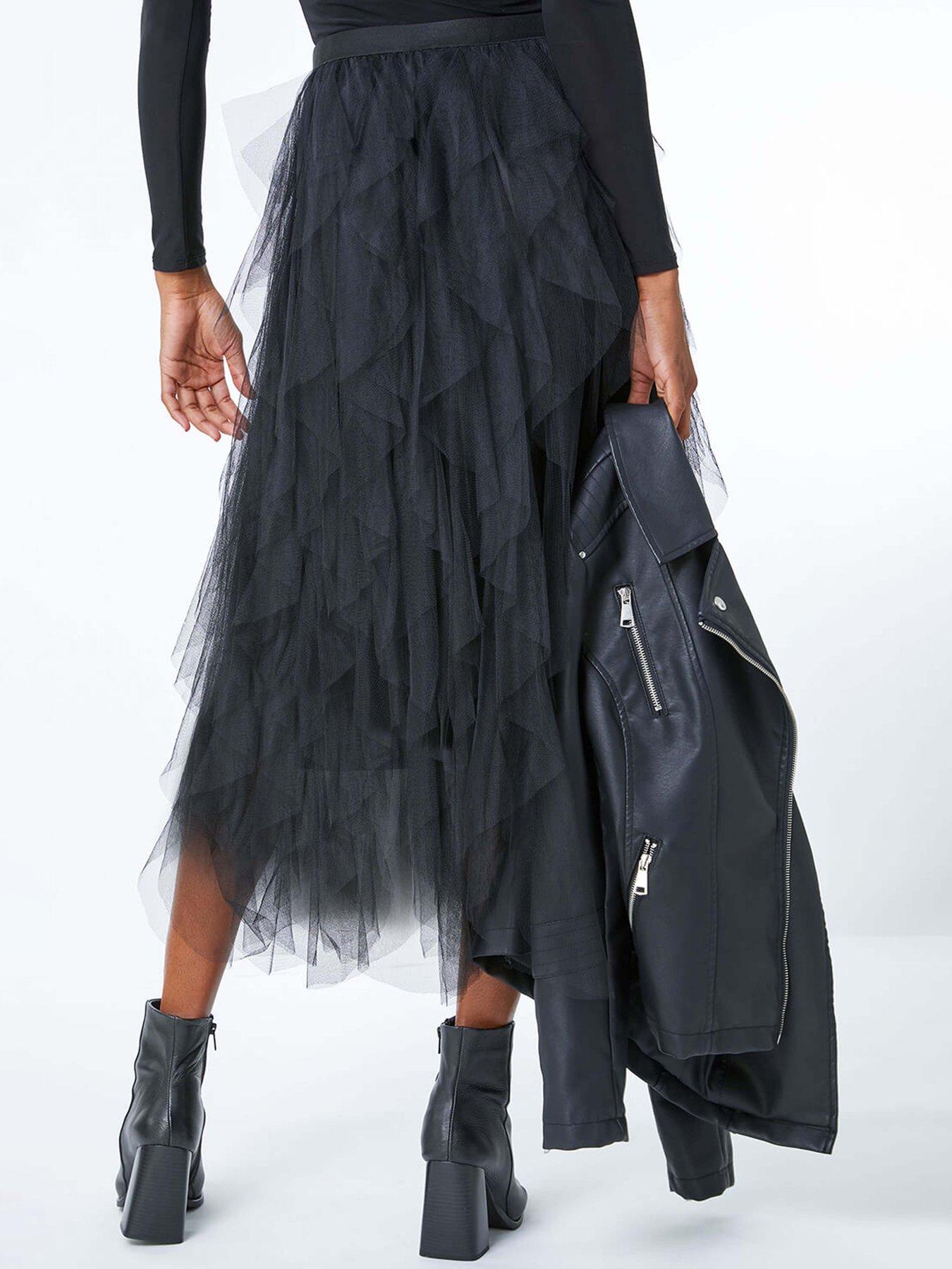 roman-mesh-layered-a-line-skirt-blackstillFront