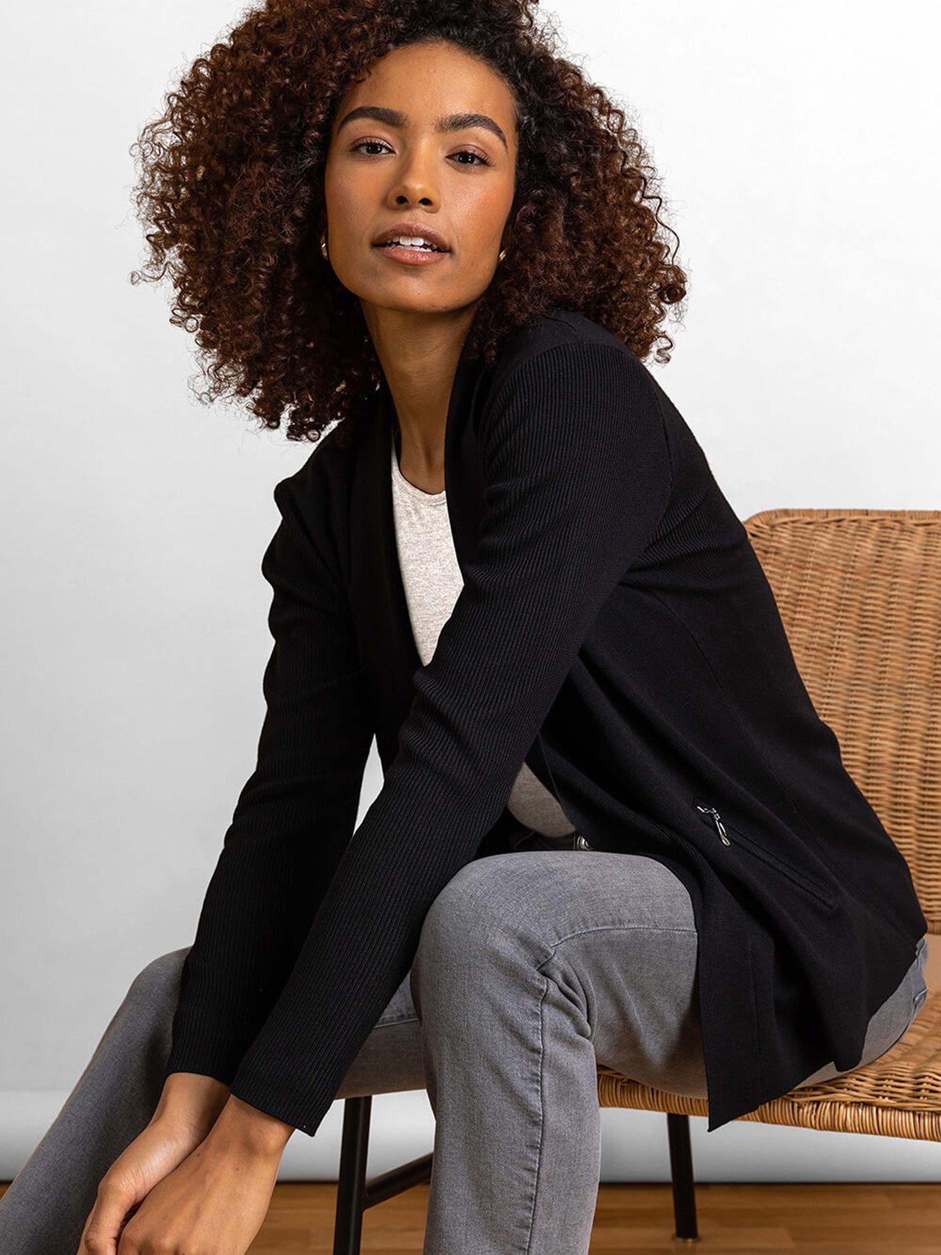 Roman Knitted Zip Detail Jacket - Black