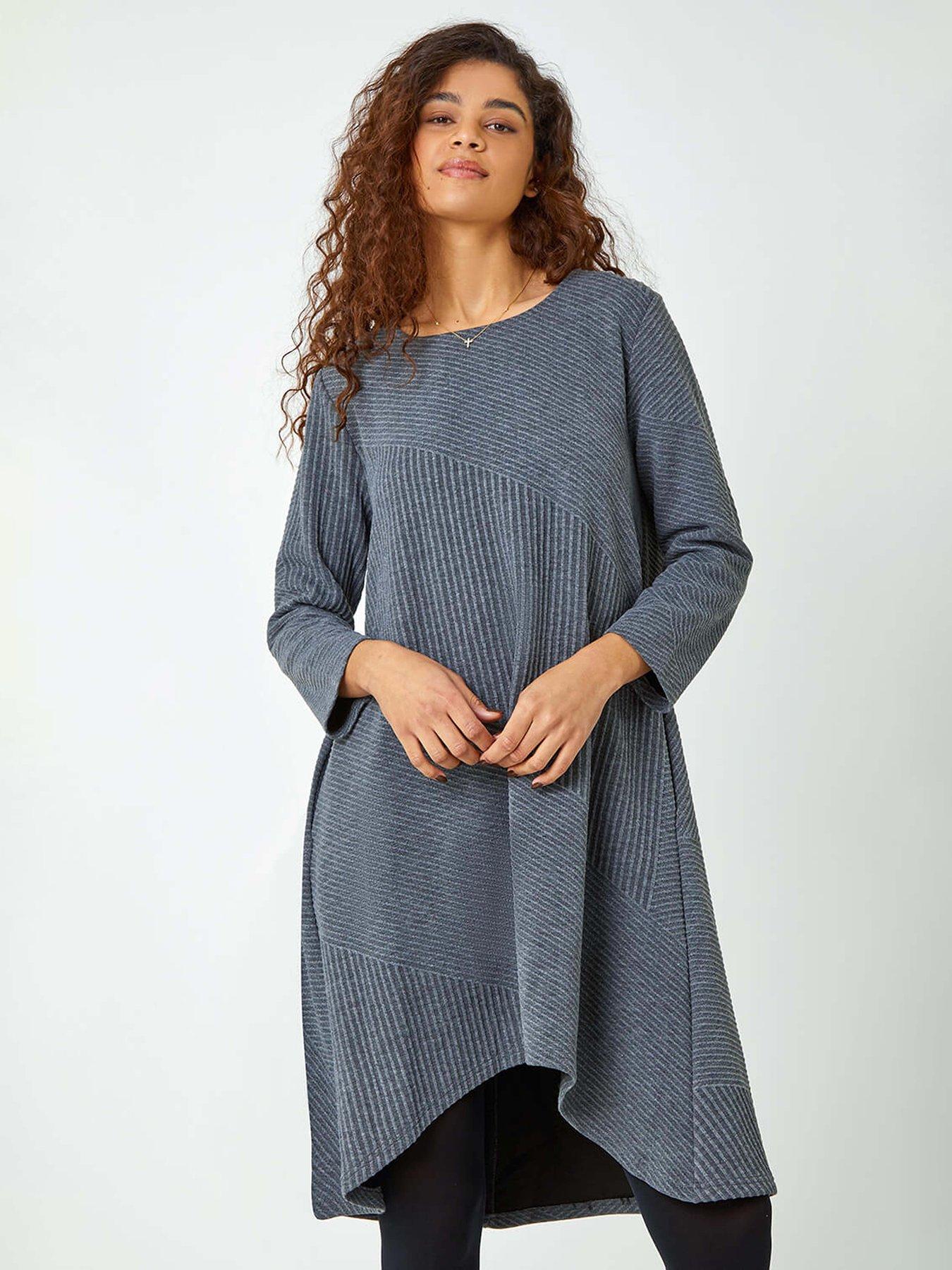 Image 1 of 5 of Roman Ribbed Asymmetric Stretch Jersey Dress - Dark Grey