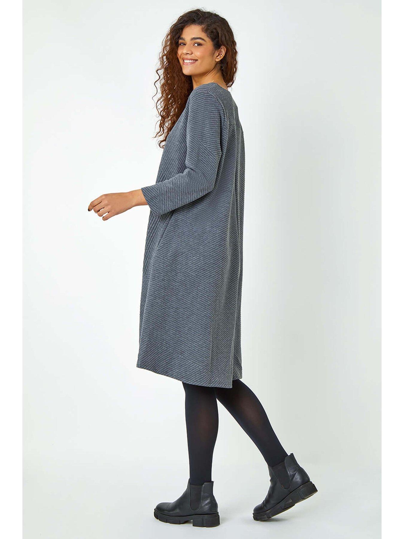 Image 2 of 5 of Roman Ribbed Asymmetric Stretch Jersey Dress - Dark Grey